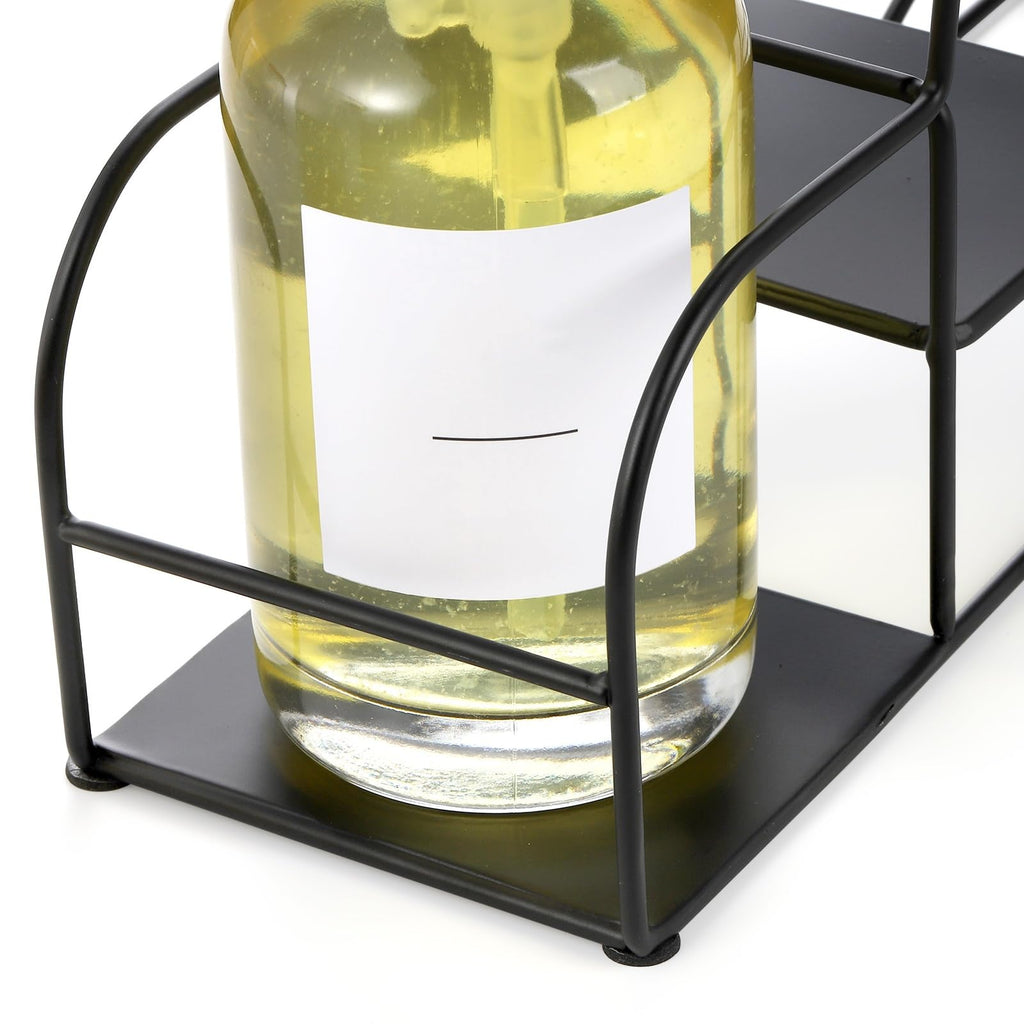 Noamus 4-Tier Syrup Bottle Holder, Iron 4 Compartment Bottle Organizer Rack, 16" Countertop Display Storage Shelf Bottle Stand, Metal Coffee Bar Organizer for Dressing, Wine, Juice, Kitchen, Black