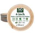 Disposable Small Plates 6" Round (50 Count) | Wood, Bamboo Disposable Plate Look Palm Leaf Plate | Microwavable Dinnerware Set for Appetizer, Dessert, Cake | Alt to Plastic, Heavy Duty Paper Plates
