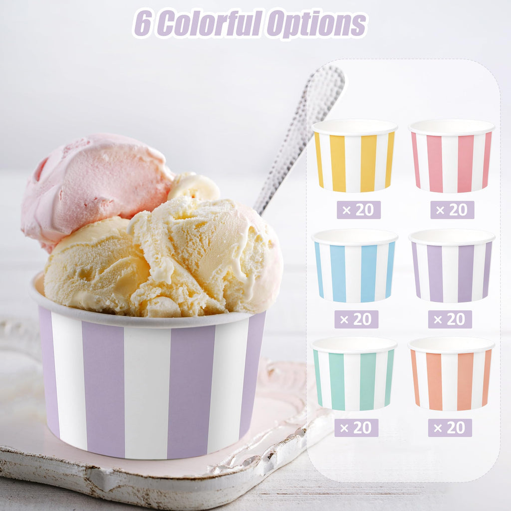 Aodaer 120 Pack Paper Ice Cream Cups 8 Ounces Disposable Dessert Bowls Ice Cream Containers Soup Snack Dessert Yogurt Sundae Bowls for Cold & Hot Foods, Birthday Party Bar Supplies, 6 Colors
