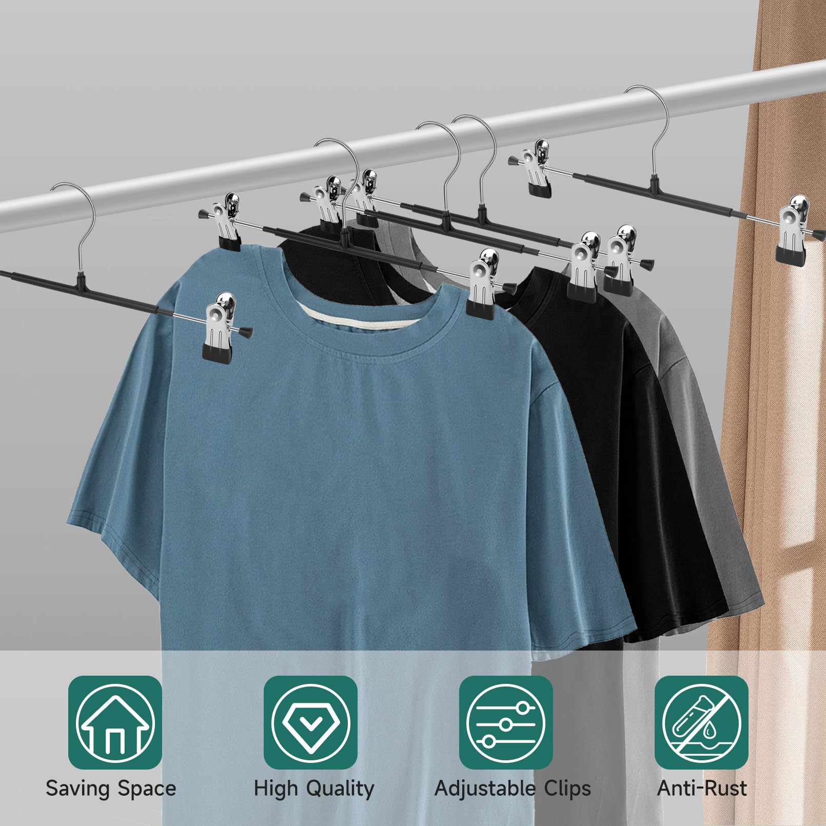 Lamitocs 20 Pack Heavy-Duty Pant Hangers with Clips, Space Saving, Anti-Slip, Black
