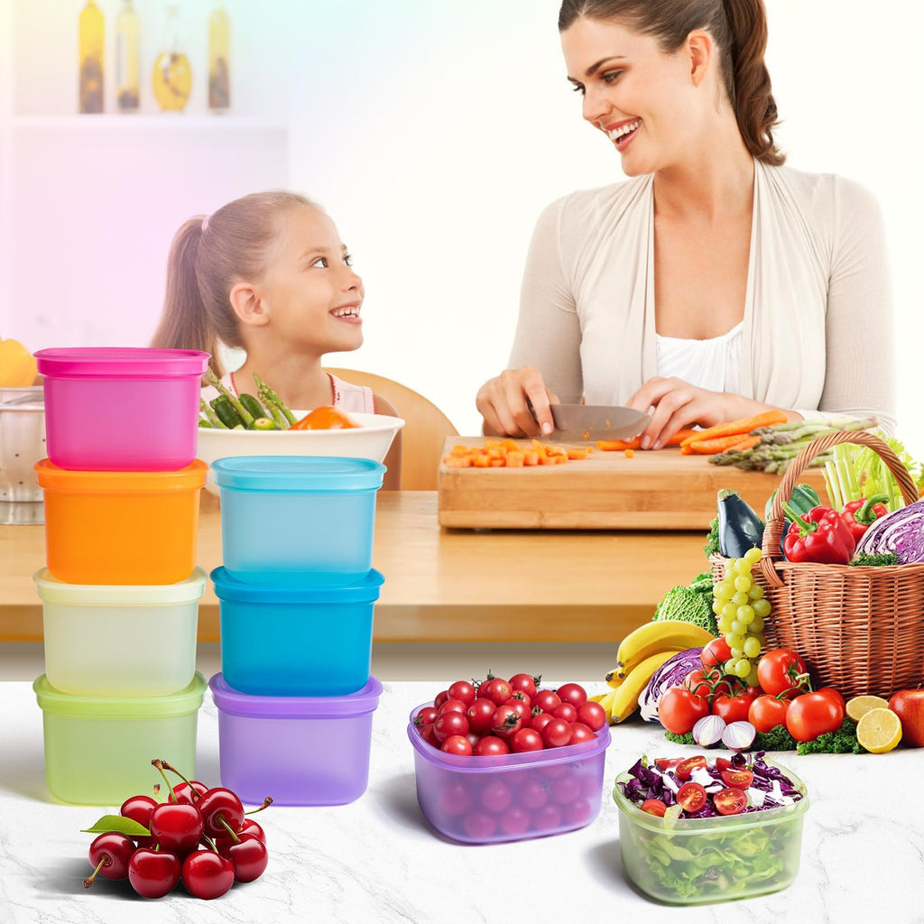 ANJUKE 7-Pack Meal Prep Containers with Lids (500mL / 2-Cup) - Airtight Reusable Plastic Food Storage Set, BPA-Free Stackable Lunch Boxes for Leftovers, Microwave & Freezer Safe