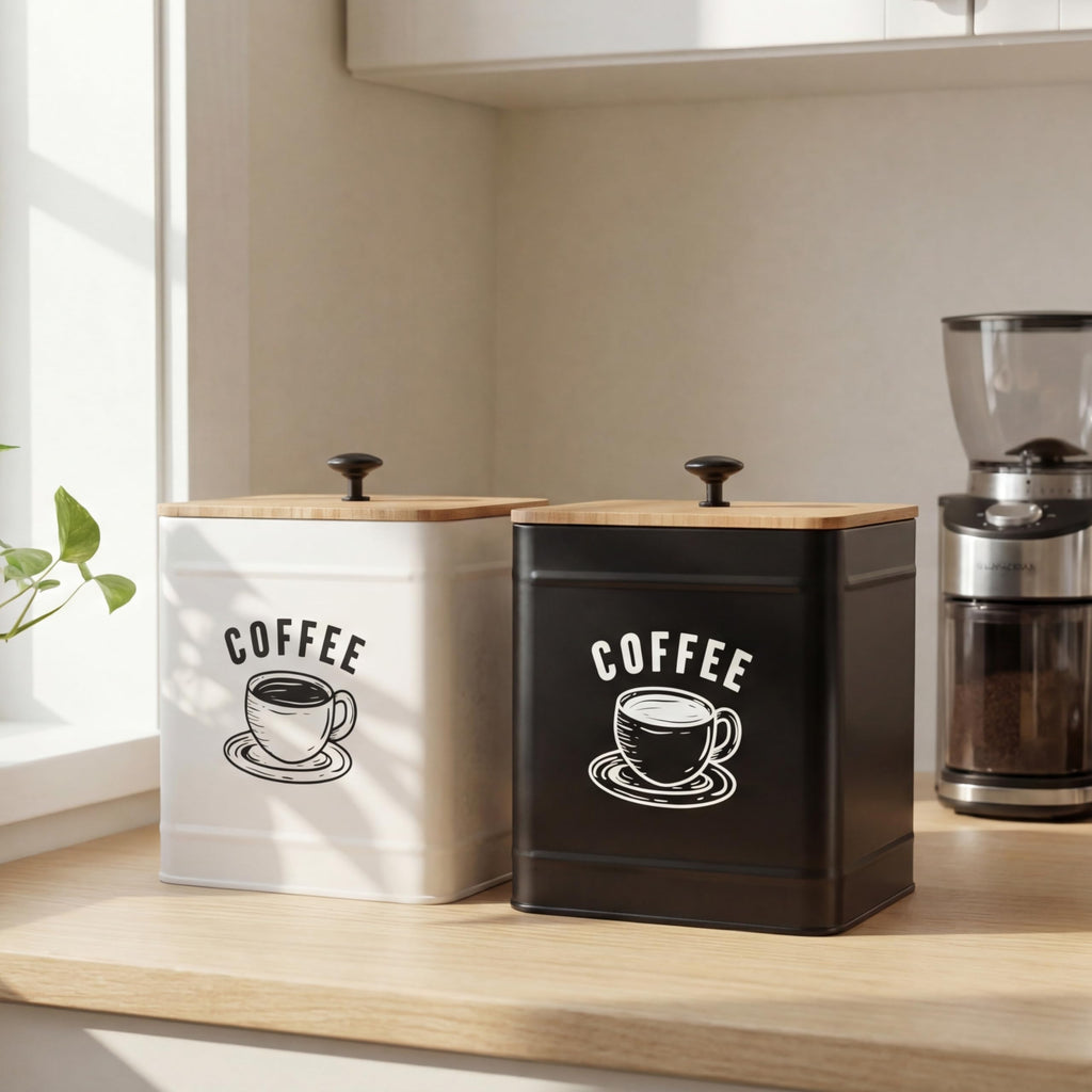 Perfnique Coffee Canister, Coffee Bean Storage Container with Airtight lids, Café Grounds Container, Cafe Jar Cafe Holder, K Cup Holder, Food Storage Container, Farmhouse Kitchen Decor