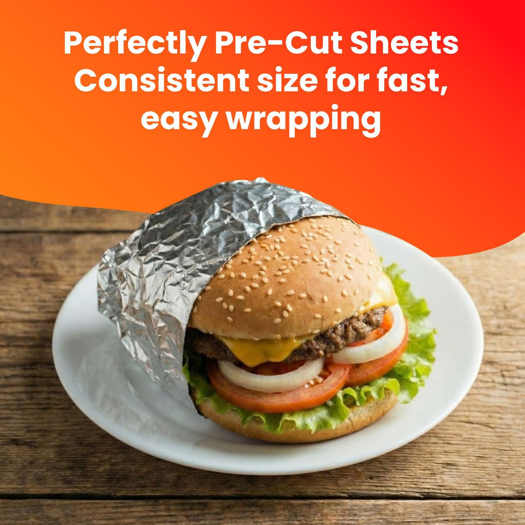 Aluminum Foil Sheets for Food - 200 Count Pre-Cut - 12” Pop Up Foil Sheets for Restaurant, Home, Sandwich or Hot Dog Tin Foil Disposable Sheets