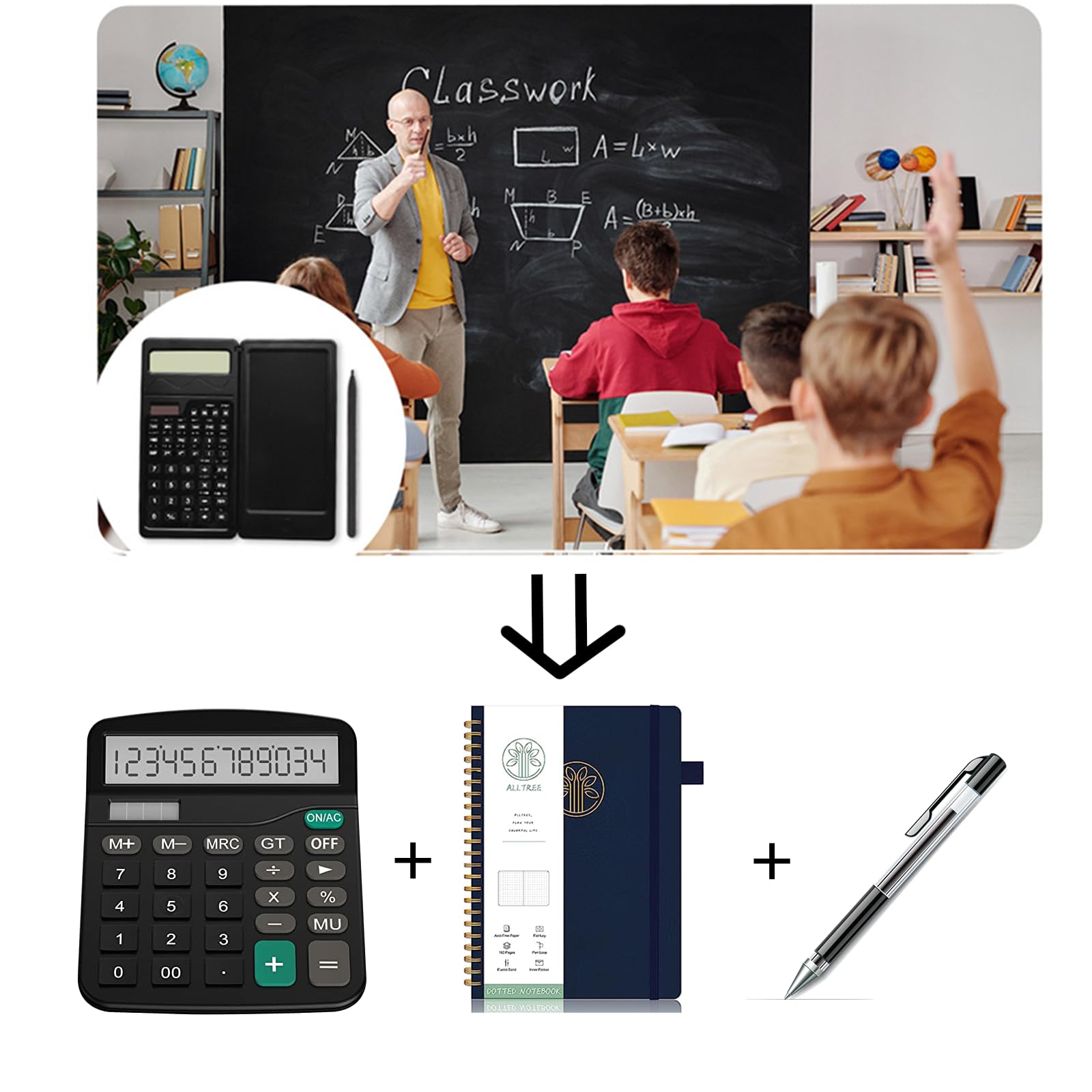 Scientific Calculator, Smart Folding Portable Scientific Function Calculator, 10-Digit LCD Solar Rechargeable Calculator with Erasable Writing Board, Versatile Silent Learning for Office and School