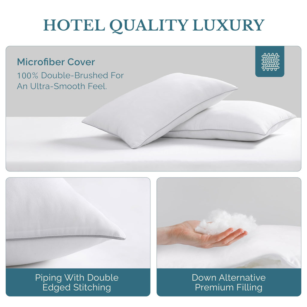 Casa Platino Down Alternative Bed Pillows 2 Pack Queen Size (20x30) - Soft & Supportive Hotel Quality Sleeping Pillows for Side & Back Sleepers