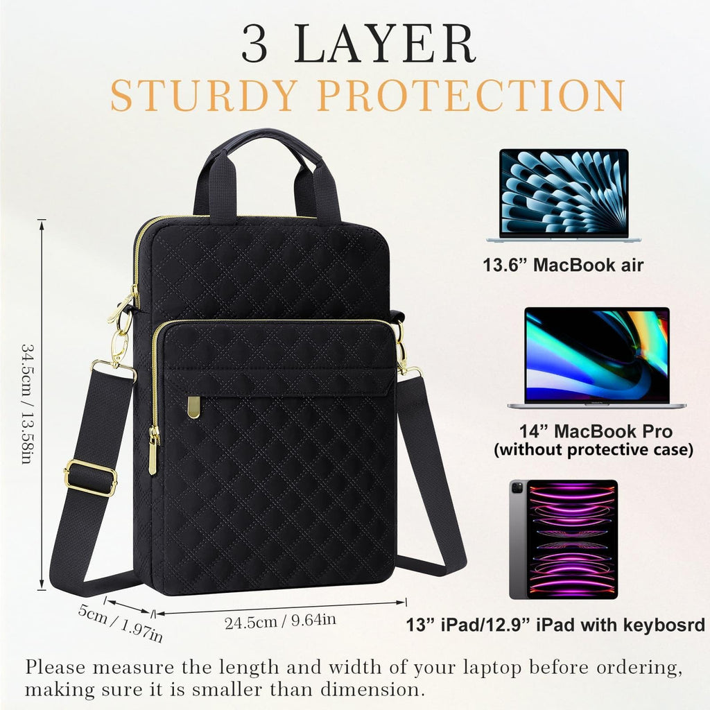 MicaYoung Laptop Tablet Sleeve Bag Carrying Case Fits 14 inch MacBook Pro M5 M4 M3 M2 M1/13.6 inch MacBook air M4/M3/M2/13 Inch iPad Pro M4 Air M3/12.9 inch iPad with Keyboard, Black