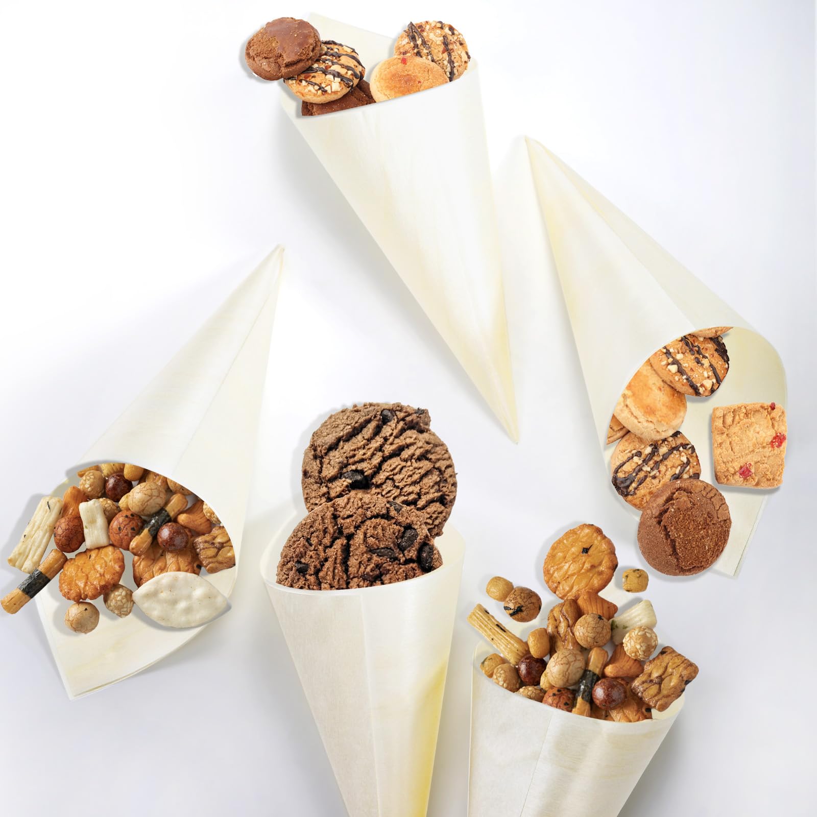 Coloch 200 Piece Disposable Wood Charcuterie Cone, 7 Inch Pinewood Food Cone Cups for Appetizer, Finger Food, Snack, Party, Wedding Catering, Buffet