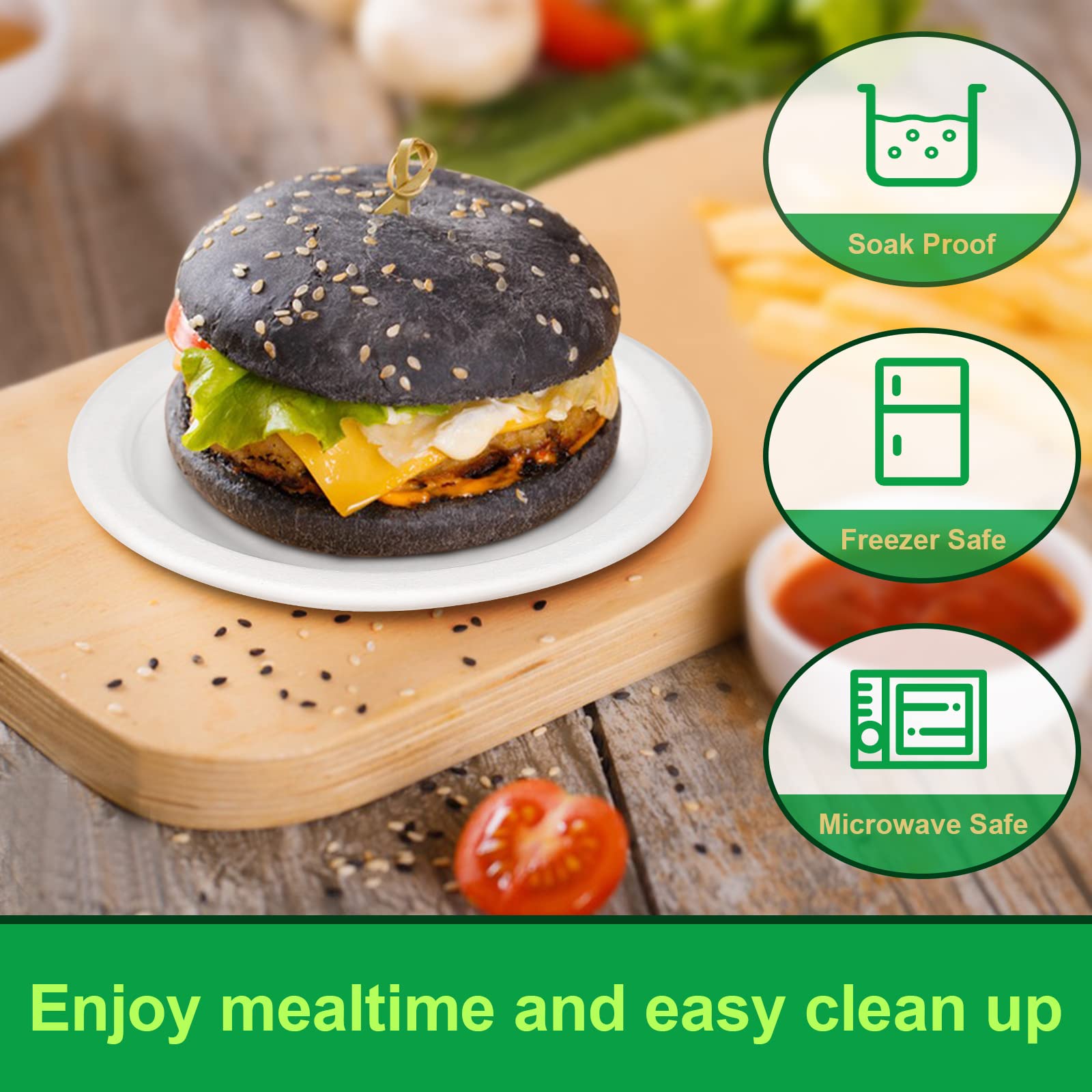 GREENESAGE 100% Compostable Plates 7 inch, 300 Pack Paper Plates Bulk, Small Paper Plates Eco Friendly Disposable Plates, White Paper Plates for Dessert, Cake, and Snack