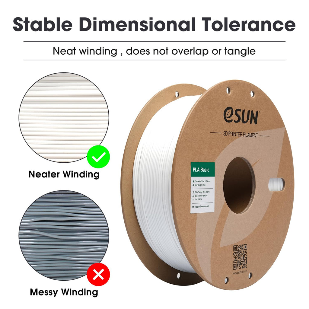 eSUN PLA Filament 1.75mm, PLA Basic 3D Printer Filament Dimensional Accuracy +/- 0.05mm, 1KG Spool (2.2 LBS) Speedy PLA Filament for 3D Printers, White