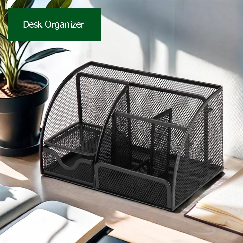 Gonice Mesh Desk Organizer, Pen Holder for Office Supplies and Desk Accessories, Desktop Organizer for Home,Office and School, Black