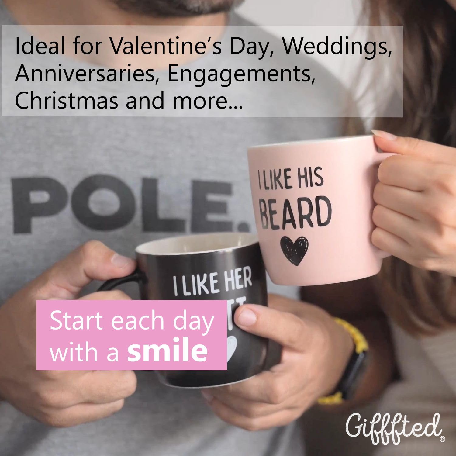 Triple Gifffted Funny Couples Gifts for Christmas, Wedding Anniversary, Engagement, Valentines Day Girlfriend Boyfriend Couple Gift, His & Hers, Bride & Groom, Him & Her, Ceramic, 380ML