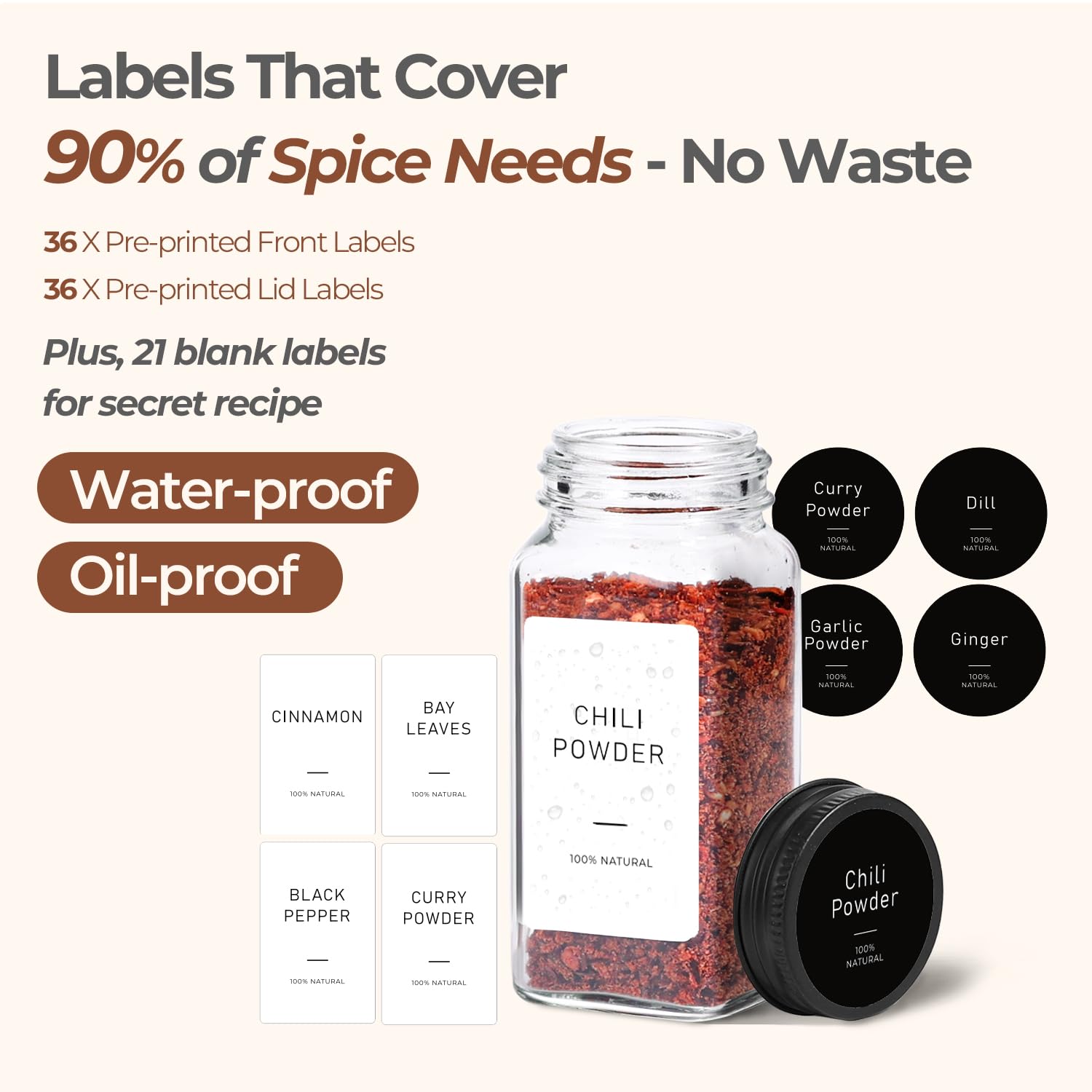 ComSaf 24Pcs 4oz Glass Spice Jars with Shaker Lids, 93 Labels, a Handy Funnel, a Pepper Grinder, Empty Spice Containers and Square Spice Bottles for Kitchen and Seasoning