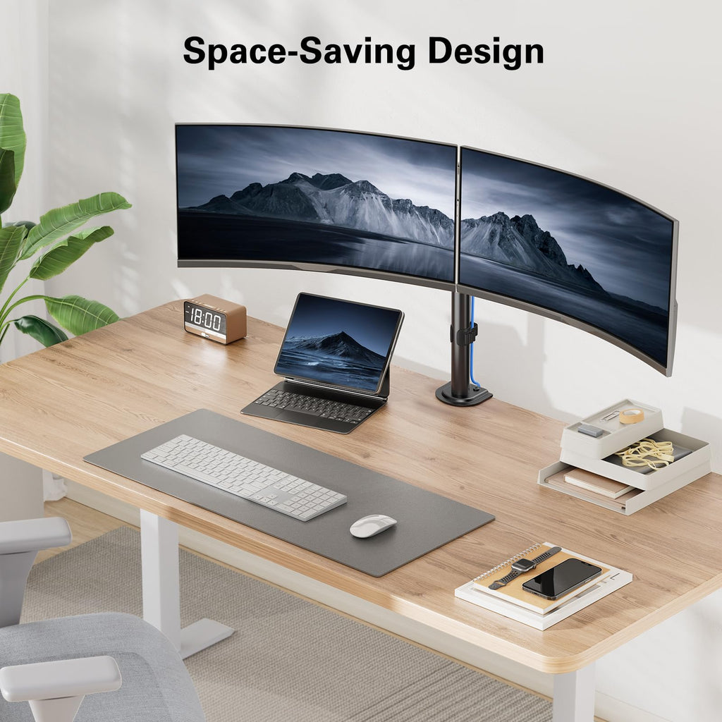 HUANUO Dual Monitor Stand for 13-30 Inch Screens | 22lbs Per Arm| 75x75mm & 100x100mm VESA | C-Clamp & Grommet Mount | Includes Cable Management & USB Support