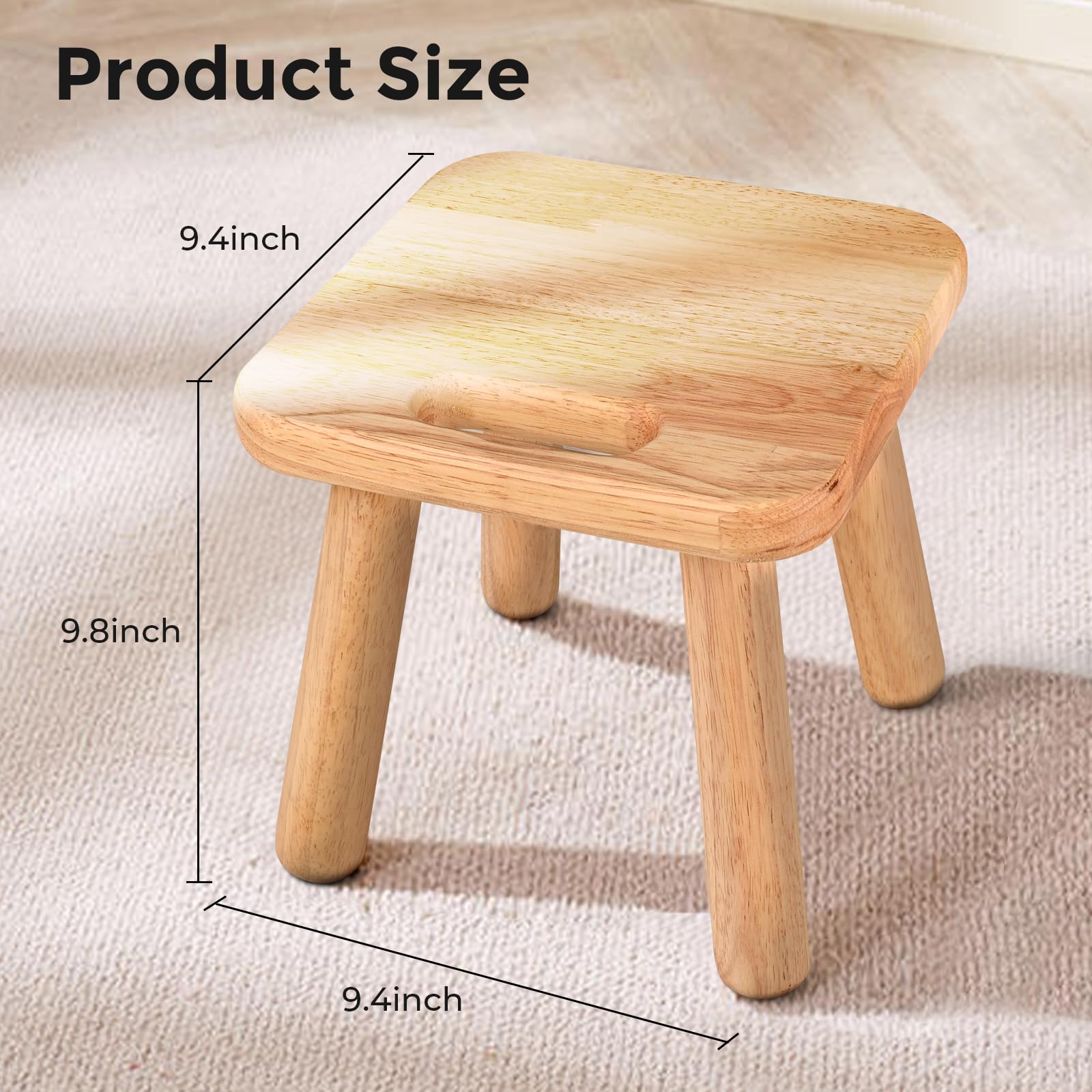 SEEMINES Small Wooden Step Stool,100% Solid Wood Stool with Non-Slip,300lb Load-Bearing Square Step Stool for Bathroom Kitchen Bedroom Living Room Plant Stools (Natural Wood Color)