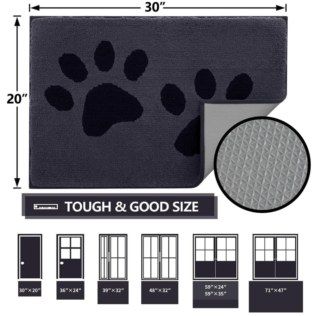 Arotive Indoor Door Mat, 20" x 30" Absorbent Dirt Resist Washable Front Back Door Mat, Non-Slip Low-Profile Dog Paws Entrance Doormat, Durable Inside Floor Mats for Entryway, Dark Grey and Black