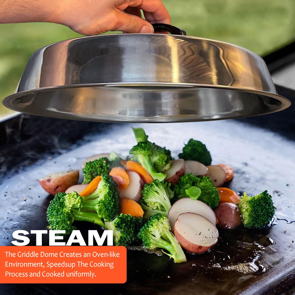 Griddle Accessories for Blackstone Grill Basting Dome 12” Stainless Steel Round Steamer Lid Black Stone Cooking Cover BBQ Melting Dome flat top Barbecue and Dad Gift