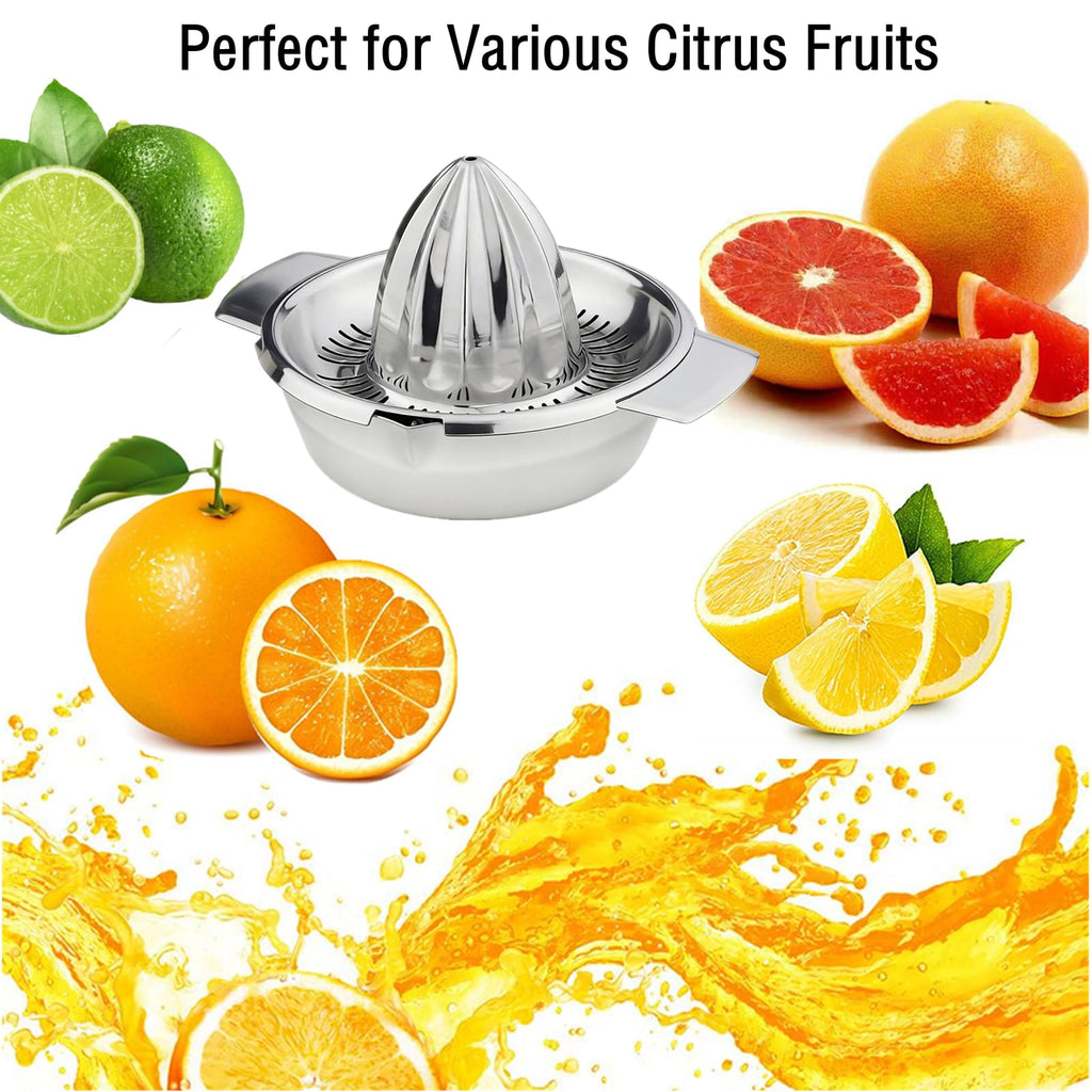 Citrus Lemon Orange Grapefruit Juicer Manual Stainless Steel 304 Anti-Rust Metal Hand Press Fruit Squeezer with Juice Strainer＆12 OZ Bowl with 2 Spouts, Dishwasher Safe, Easy to Clean, Heavy Duty