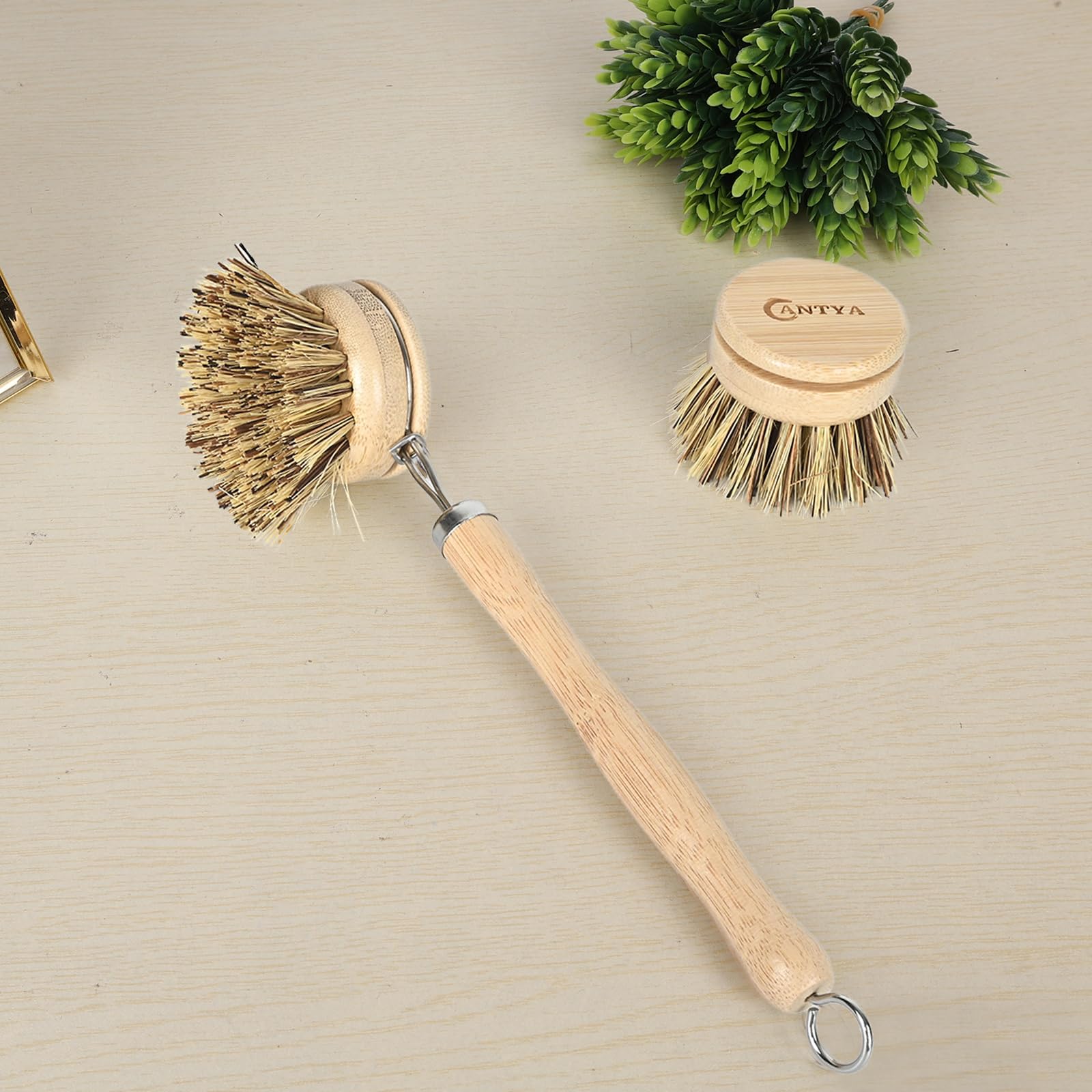 Bamboo Dish Scrubber - Hard Bristle, Natural Dish Brush with Handle, Sustainable & Biodegradable, Kitchen Scrub Brush for Dishes, Iron POTS, Baking Trays, Barbecue Grills