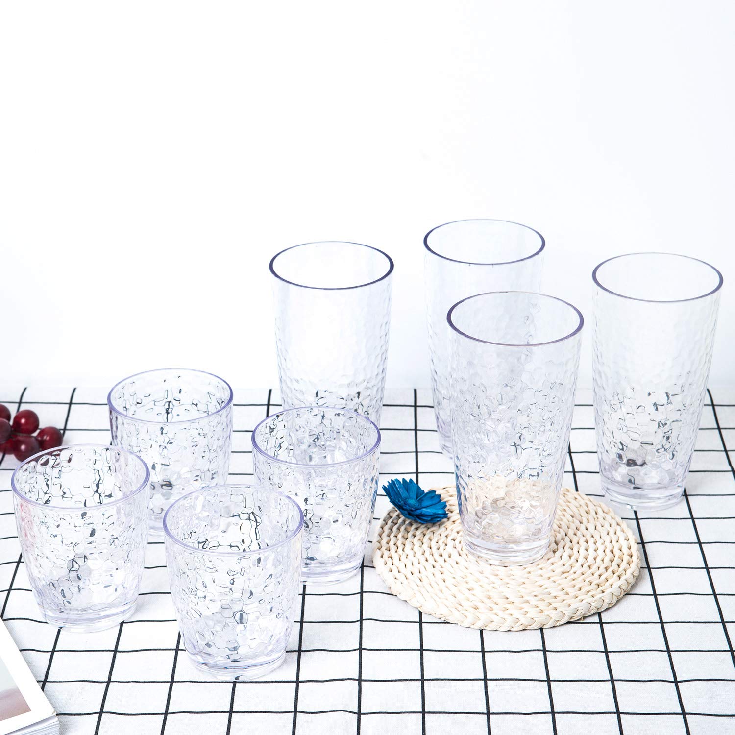 Set of 6 Hammered Style Drinking Cups 26-Ounce Large Acrylic Glasses Plastic Tumbler,BPA Free (Multi Color)