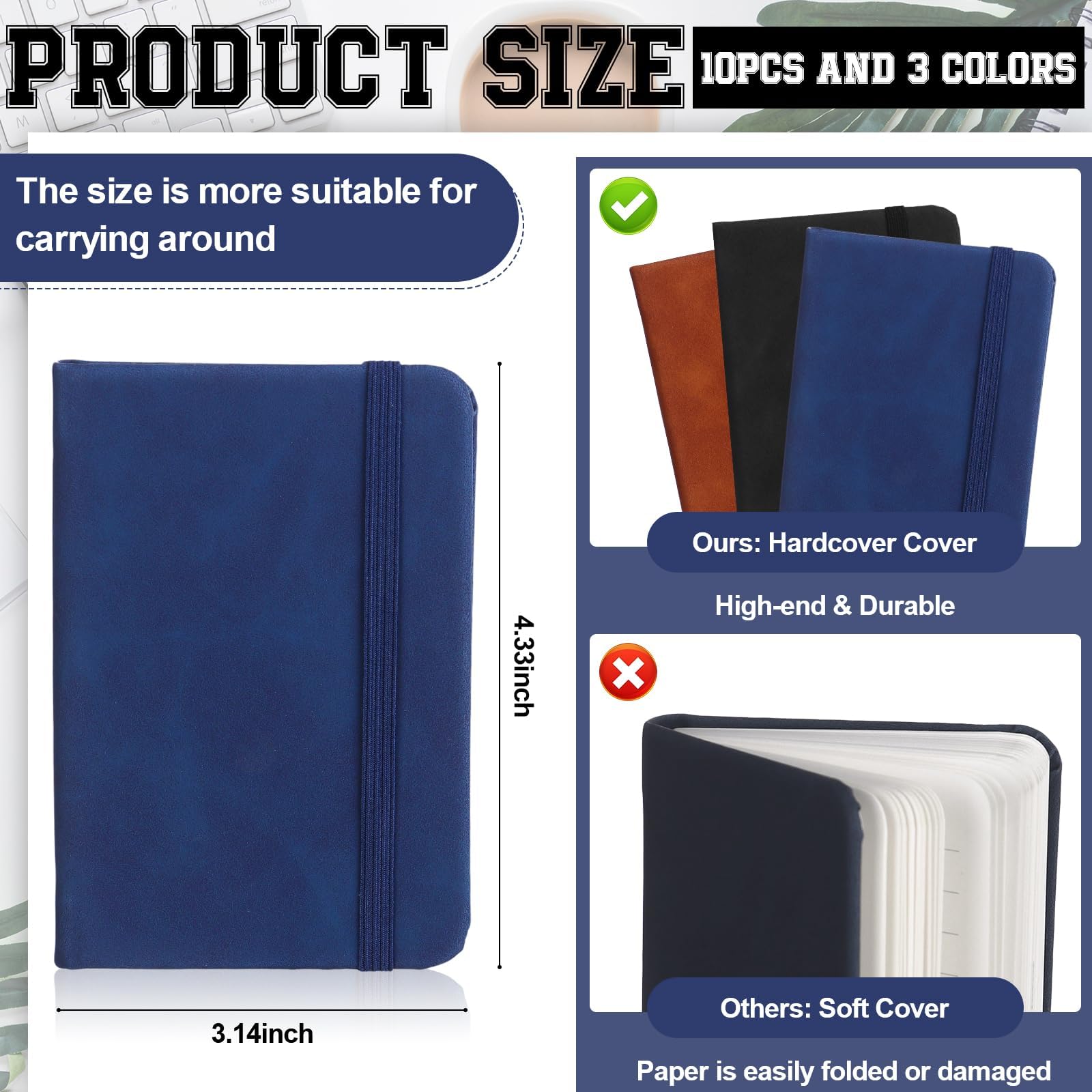10 Pcs Leather Pocket Notebook A7 Note Book Pocket Hardcover Notepad 3 x 4 Inch Mini Notepad Tiny Lined Journal Notebook With Elastic Band for Office Home School Writing Supplies(100 sheets 200 pages)