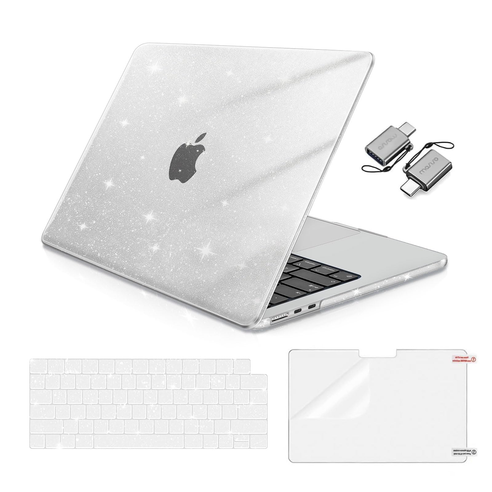 MOSISO Compatible with MacBook Air 13 inch Case 2026 2025 2024-2022 M4 A3240 M3 A3113 M2 A2681, Glitter Sparkly Hard Shell&Keyboard Skin&Screen Film&Type C for MacBook Air 13.6 inch Case, Transparent