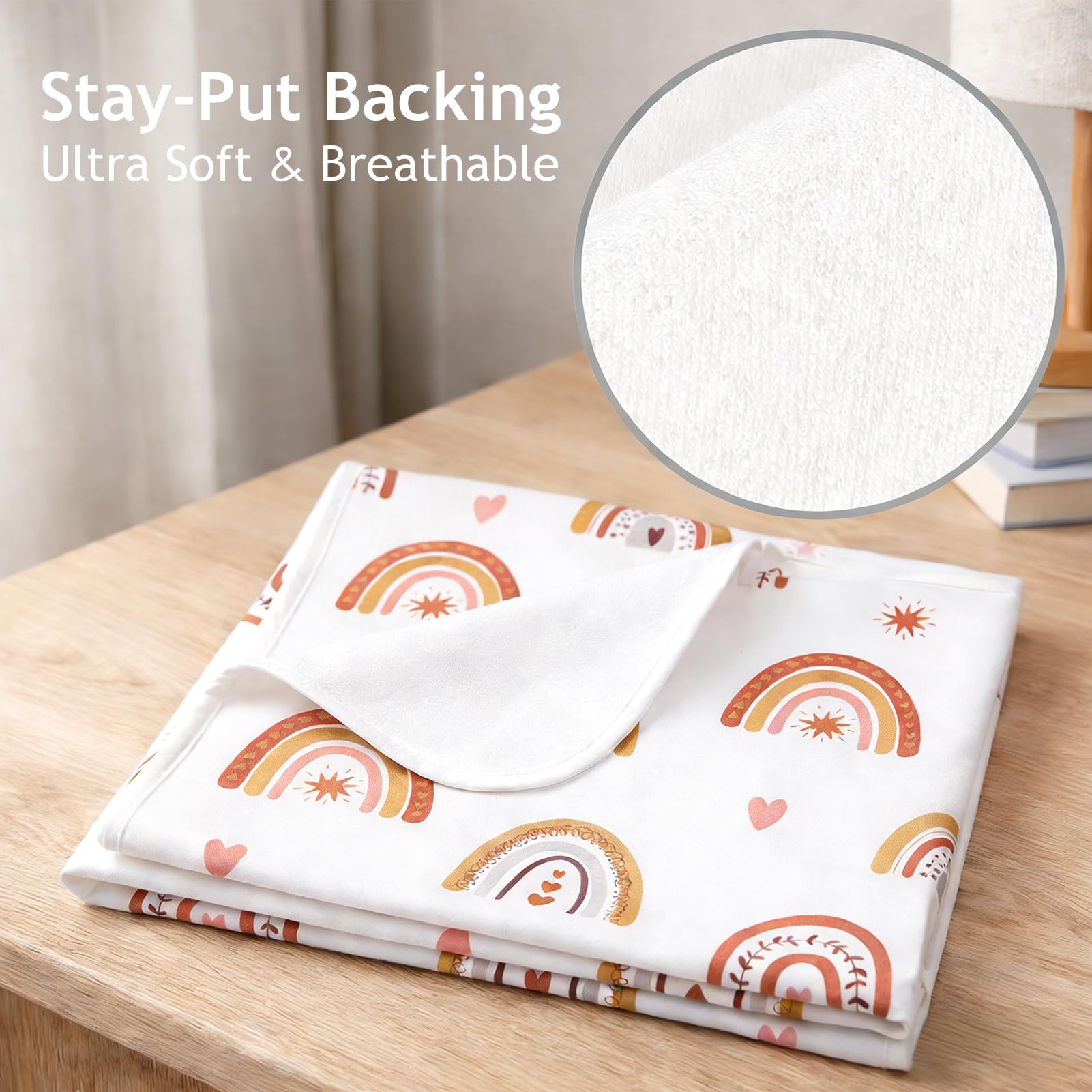ROCCED Baby Bed Pad Waterproof Washable Reusable 31"x40" Large Toddler Mattress Protector Incontinence Pads Sheet Cover Underpads for Kids Adults and Pets Potty Training Mat-Rainbow