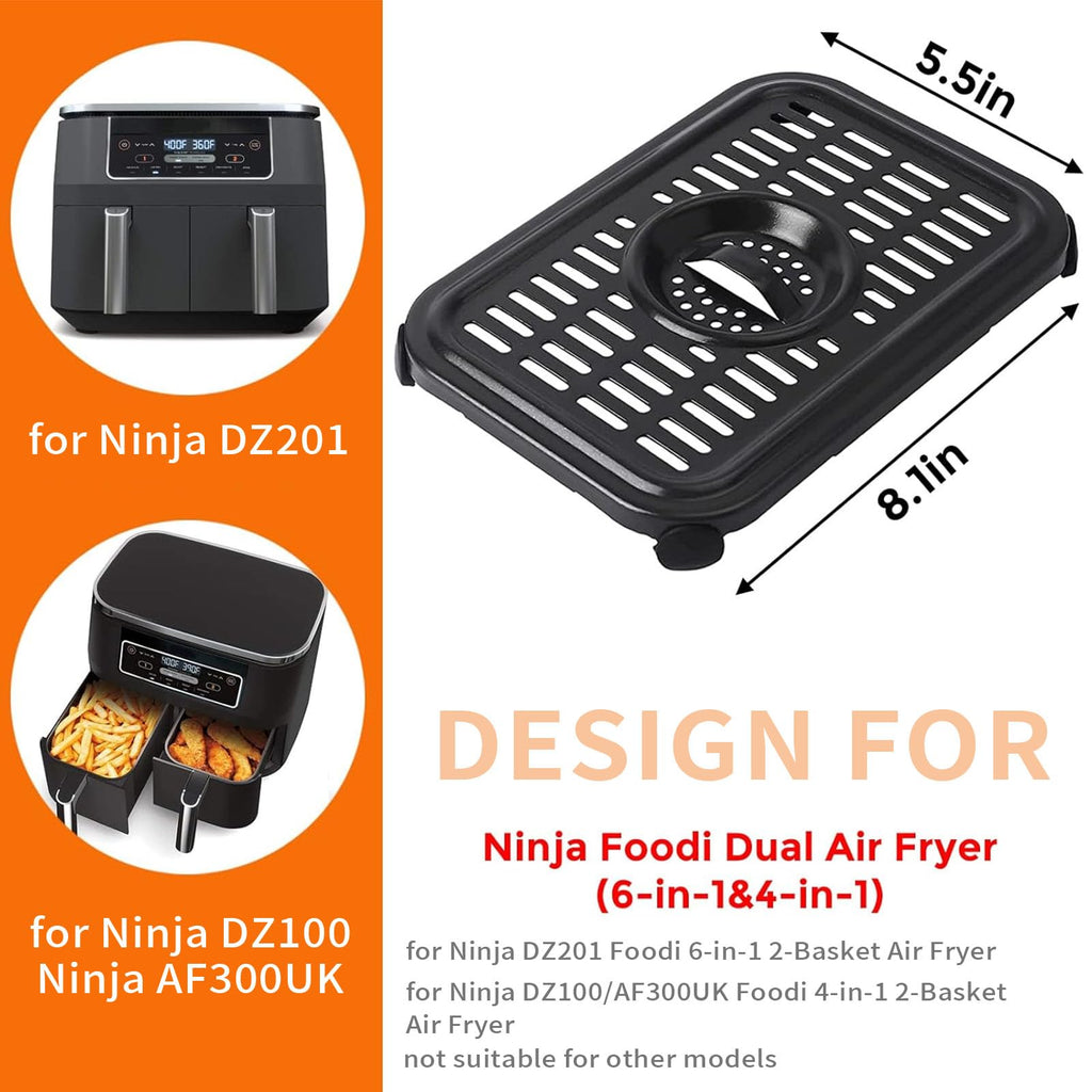 Air Fryer Replacement Parts for Ninja Foodi DualZone Air Fryers, 2 PCS Food Grade Air Fryer Accessories Grill Pan Plate Crisper Plate Rack Tray for Ninja DZ090 DZ201 DZ100 Air Fryer, Dishwasher Safe