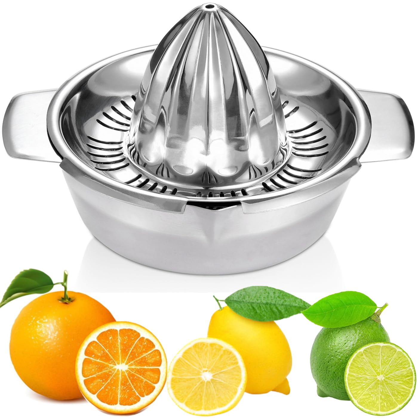 Citrus Lemon Orange Grapefruit Juicer Manual Stainless Steel 304 Anti-Rust Metal Hand Press Fruit Squeezer with Juice Strainer＆12 OZ Bowl with 2 Spouts, Dishwasher Safe, Easy to Clean, Heavy Duty