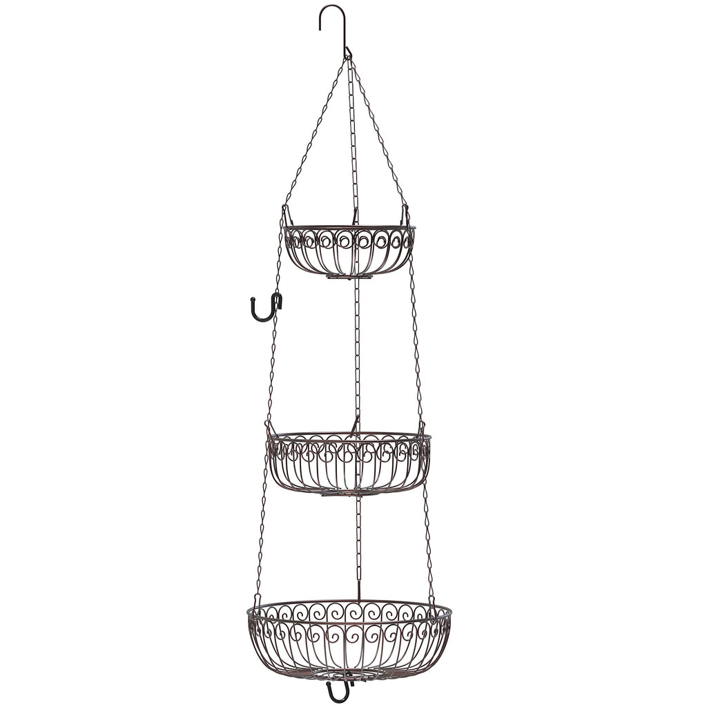 Simple Houseware 3-Tier Hanging Fruit Basket, Round, Bronze