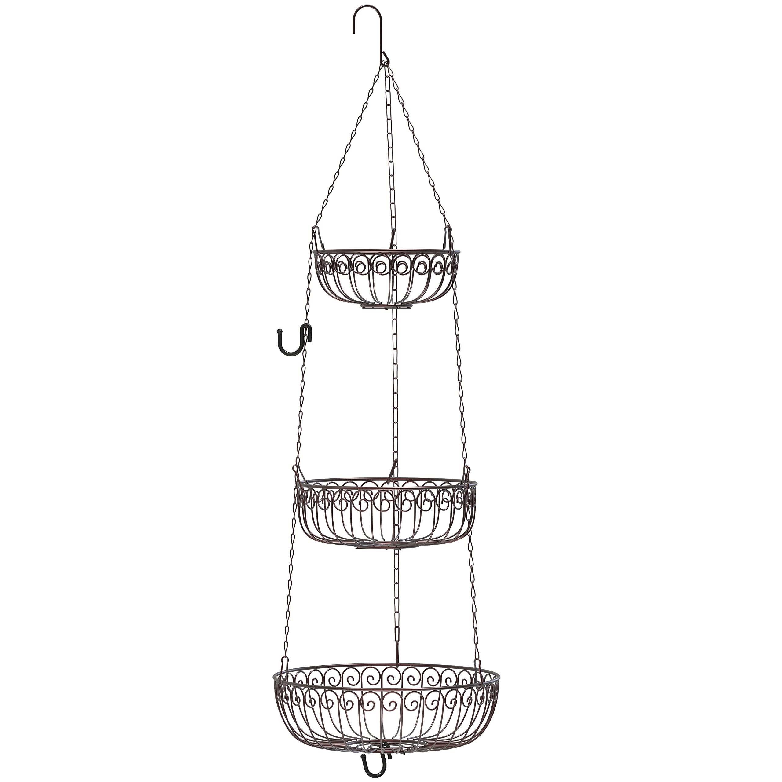 Simple Houseware 3-Tier Hanging Fruit Basket, Round, Bronze