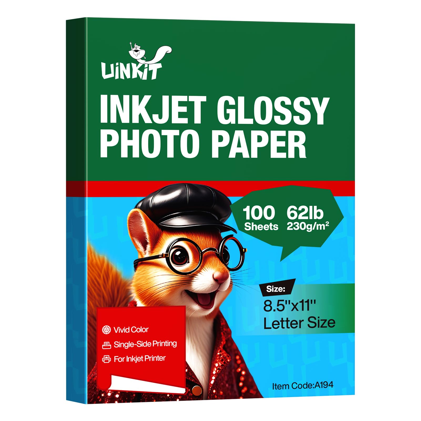 Uinkit 100 Sheets Thick Glossy Photo Paper Inkjet 8.5x11 Heavyweight 62lb 230gsm 11.1mil Cardstock Postcard for Dye Ink Printer A194