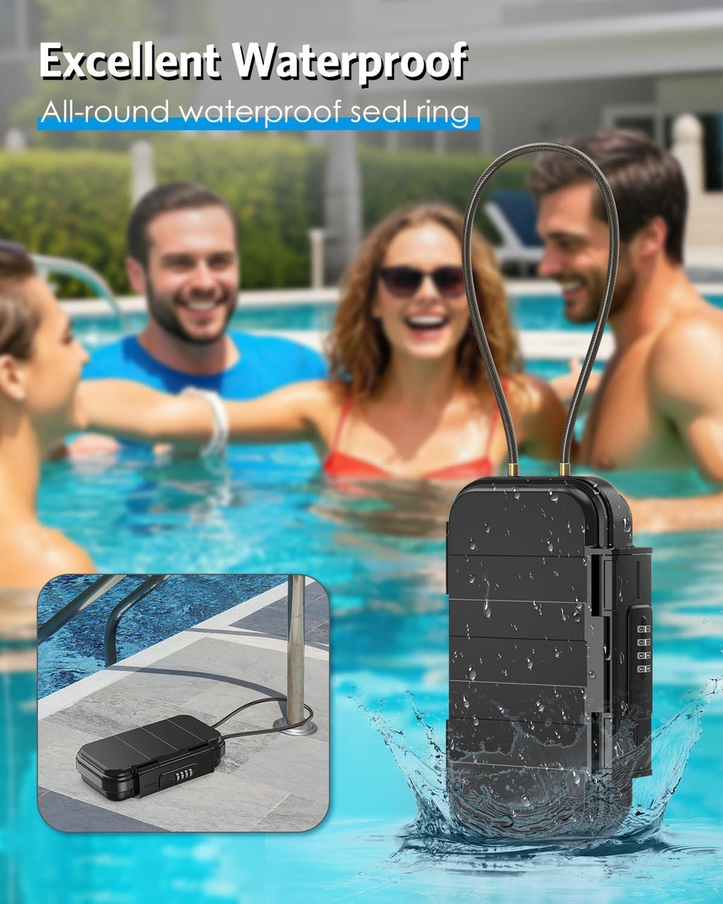 AMIR Travel Safe Portable Lock Box, 4 Digit Combination Lockbox, Cash Box, Waterproof Mini Security Case with Removable Chain, Portable Beach Safe Box for Travel, Beach,Office,Hotel,Cars,Dorms