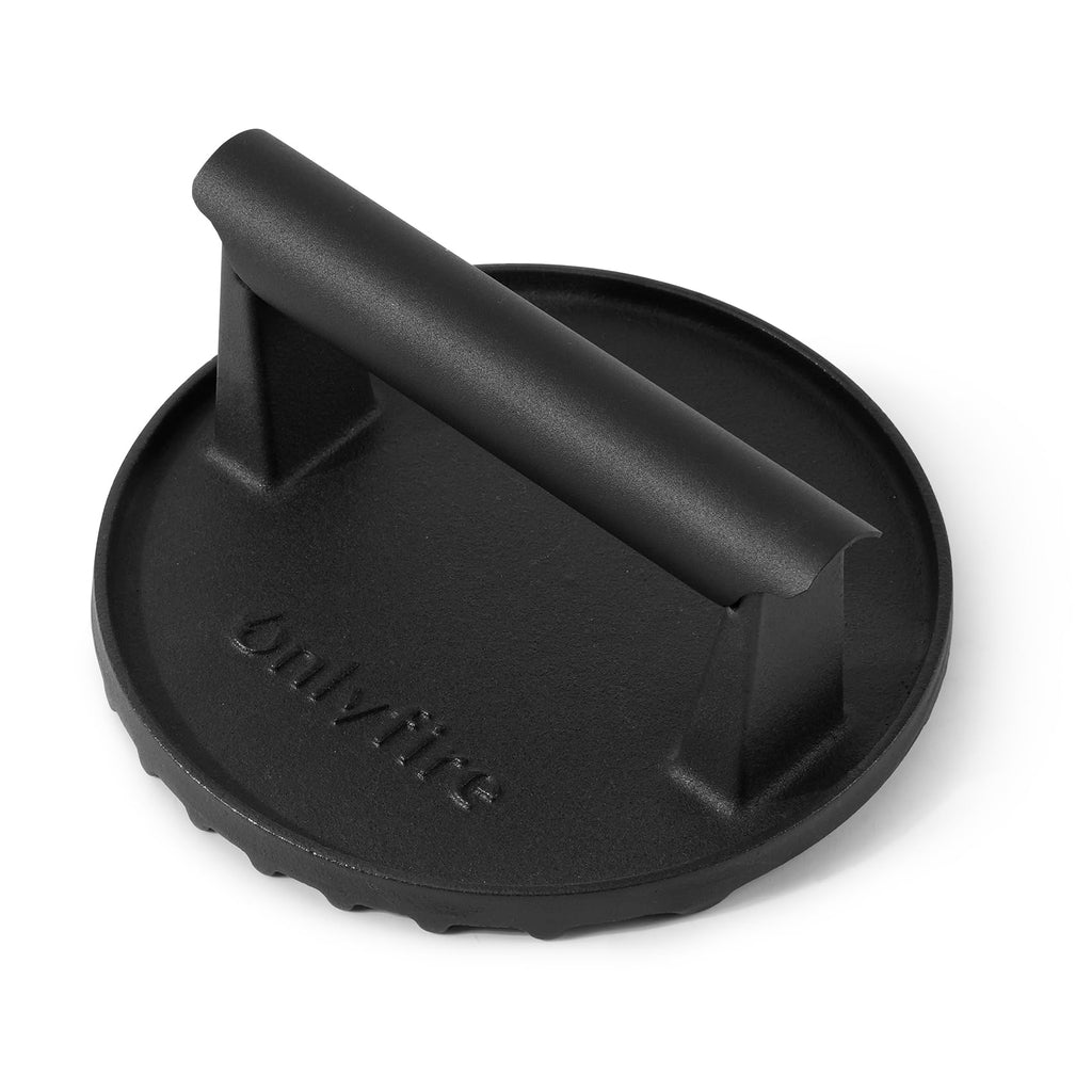 onlyfire Cast Iron Burger Press, Φ15cm Round Smash Burger Press with Heat Resistant Handle for Griddle and BBQ, Heavy-Duty Grill Press for Burger, Steak, Sandwich, Bacon