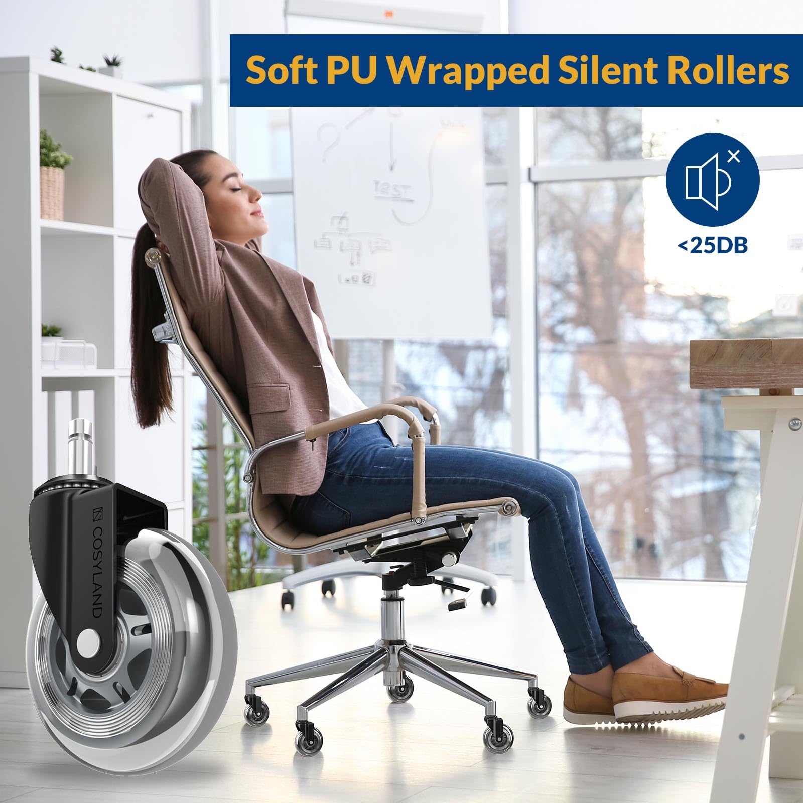 COSYLAND Office Chair Caster Wheels for Hardwood and Carpet Floors Heavy Duty Quiet Smooth Rollerblade Wheels
