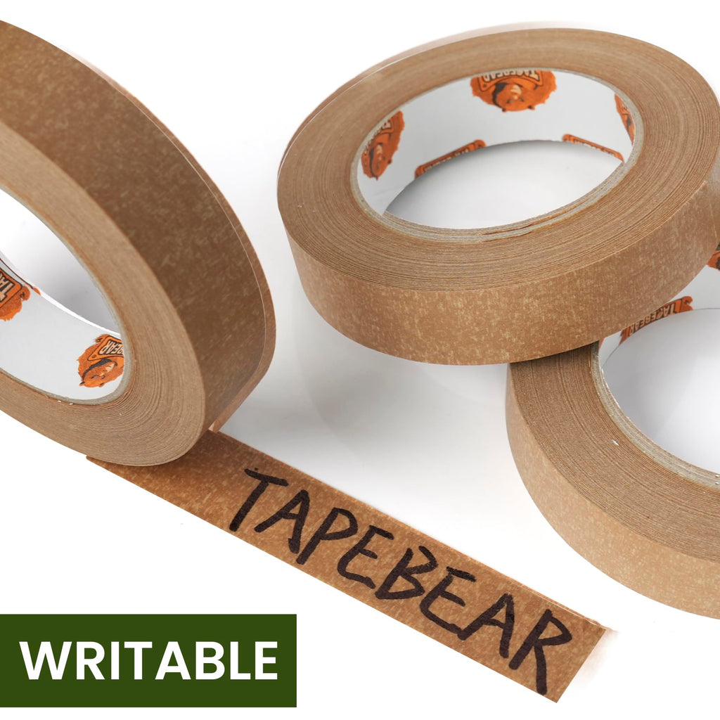 TAPEBEAR Narrow Kraft Paper Tape 6Rolls 1" x 164FT, Eco-Friendly Brown Packing Tape Recyclable for Photo Framing, Gift Wrapping, Labeling, Packaging, Shipping, Sealing, Moving