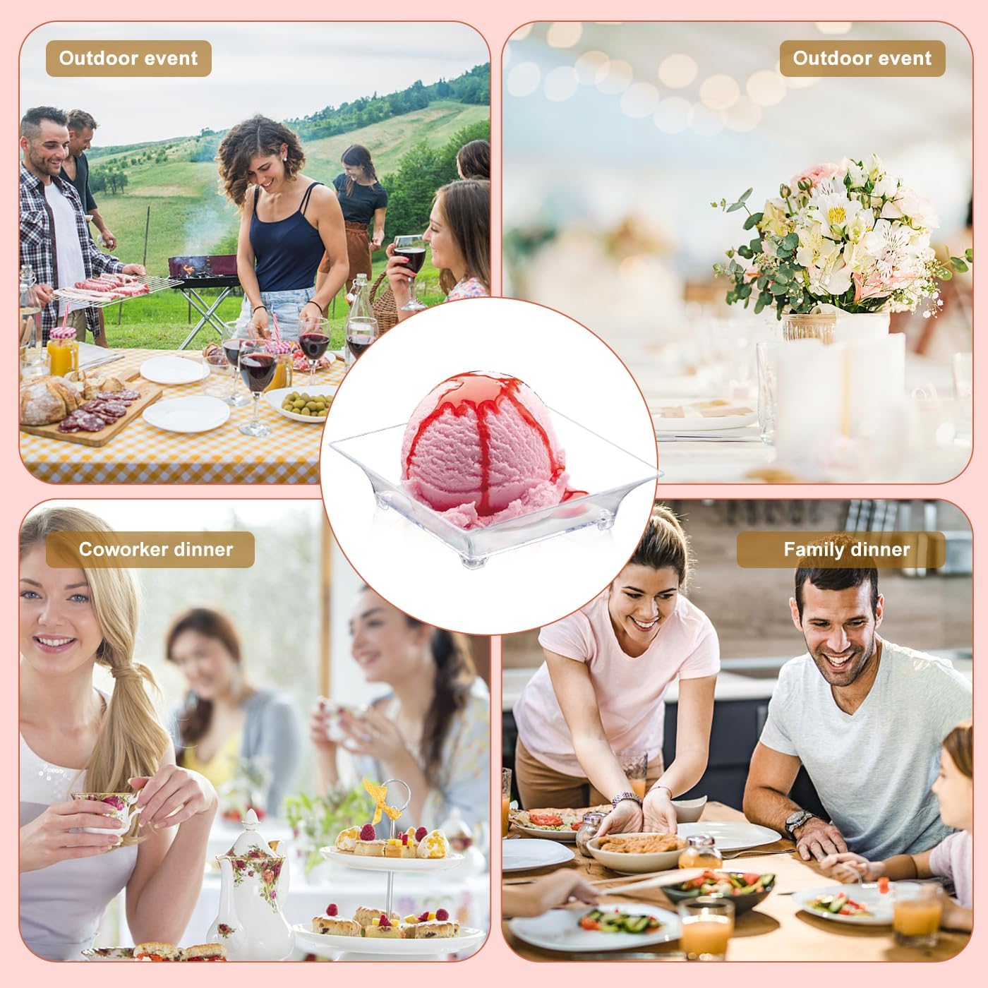 150 Pack Mini Dessert Plates with Tasting Spoons for 150 Guests, 2.4'' Small Clear Dessert Plates for Appetizer, Reusable Mini Square Plastic Appetizer Plates Set for Dessert, Sauce