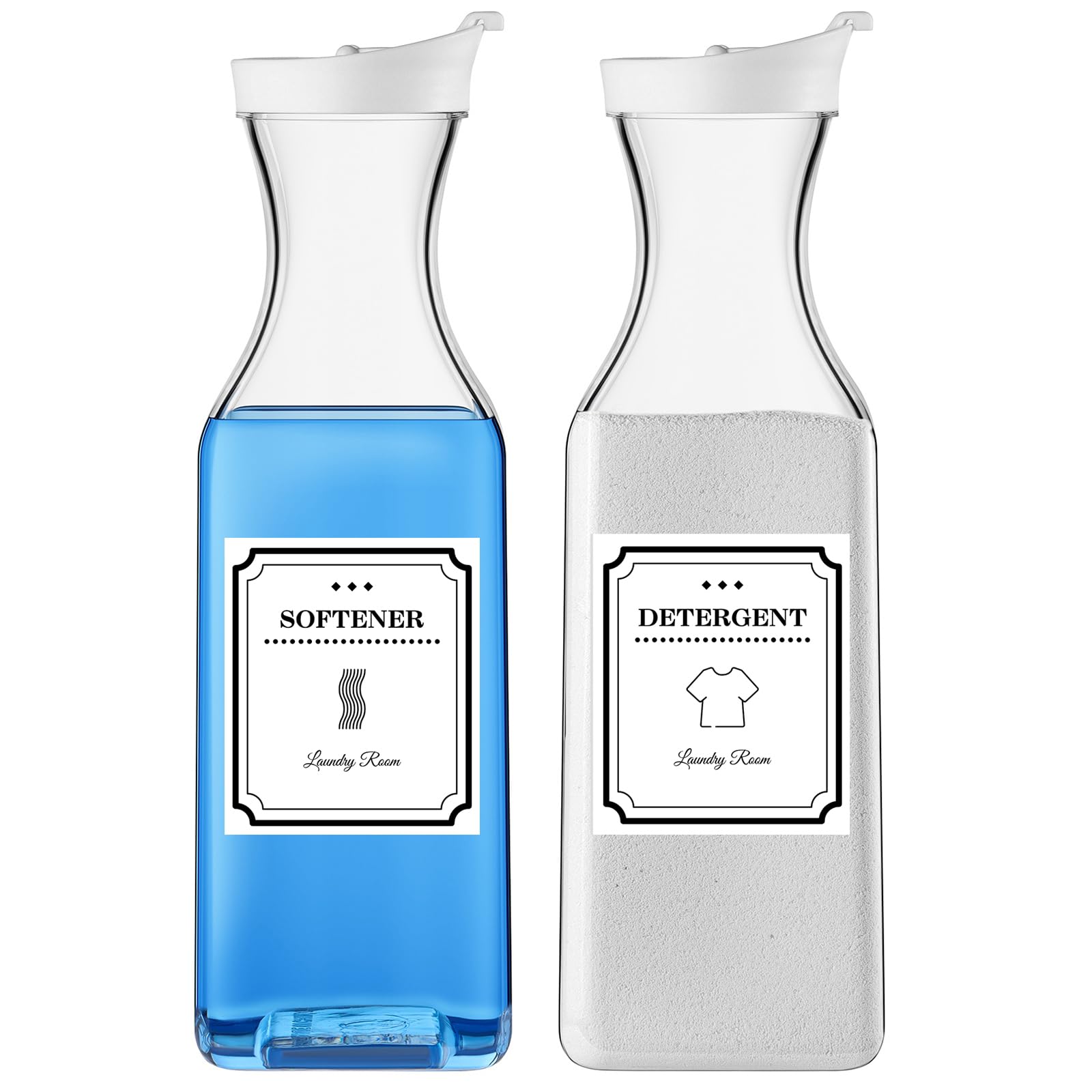 Fabric Softener Dispenser, 54oz Plastic Laundry Detergent Container - 2 Pack with 4 Labels for Laundry Room Organization