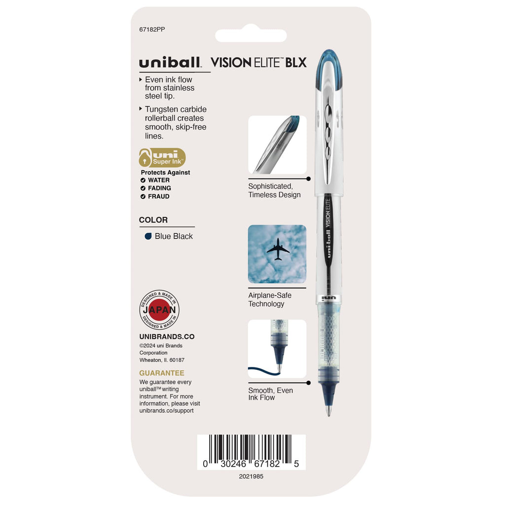 uni-ball Vision Elite Stick Roller Ball Pens, Bold Point, Blue-Black Ink, Pack of 4