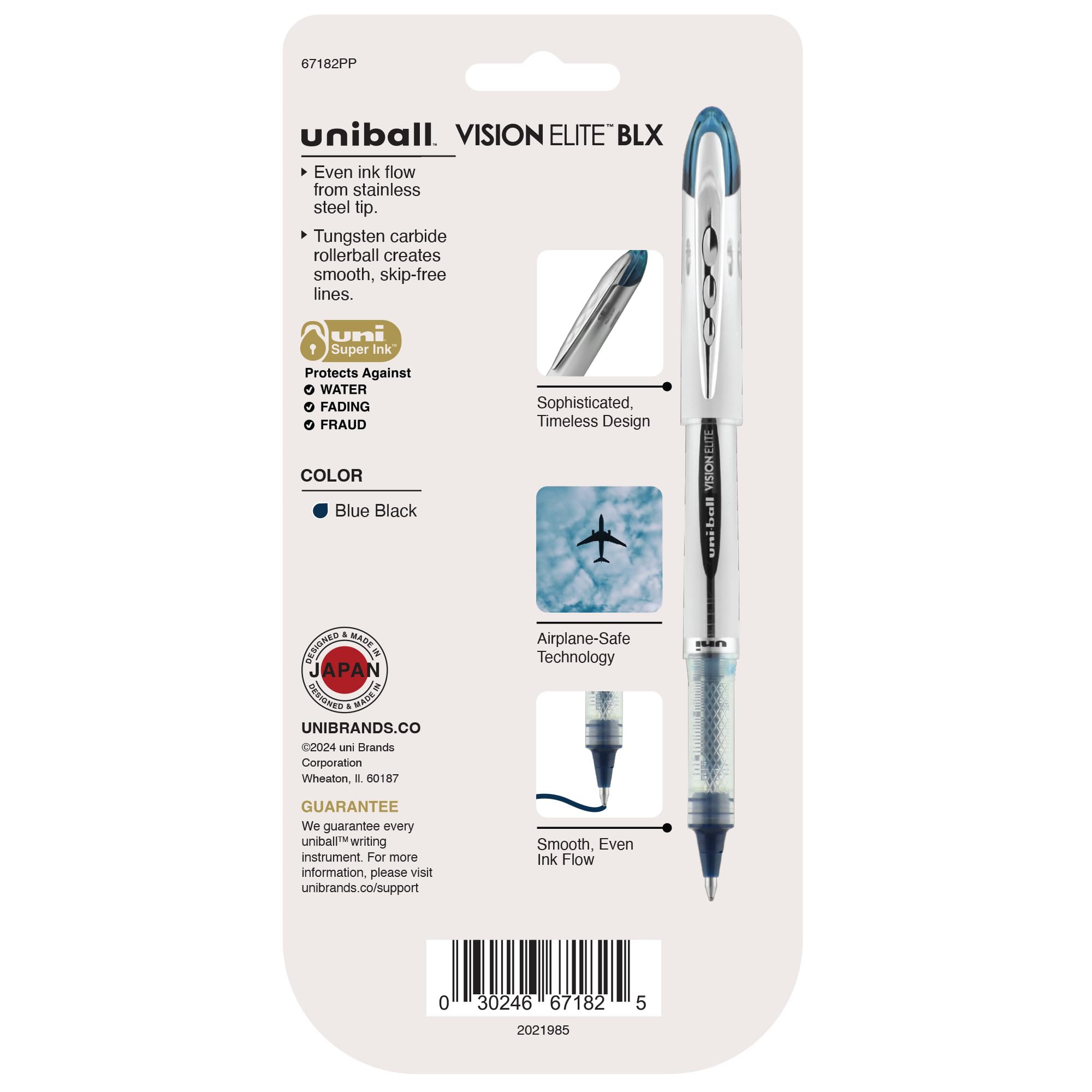uni-ball Vision Elite Stick Roller Ball Pens, Bold Point, Blue-Black Ink, Pack of 4