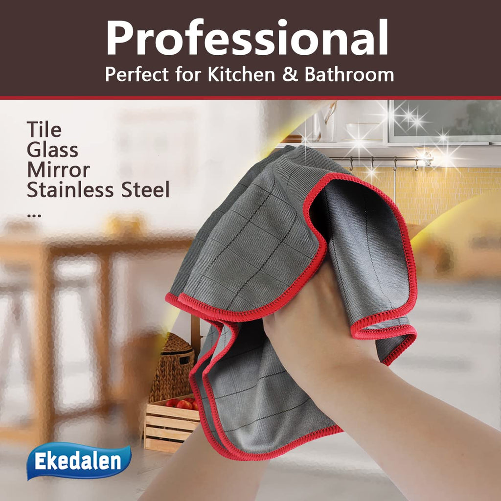 Ekedalen Carbon Microfiber Cloth Lint Free Glass Cleaning Cloths Streak Free Miracle Kitchen Towel for Polishing Window Mirror Dish Stainless Steel 40 x 30 cm, 6 Pack, 400GSM