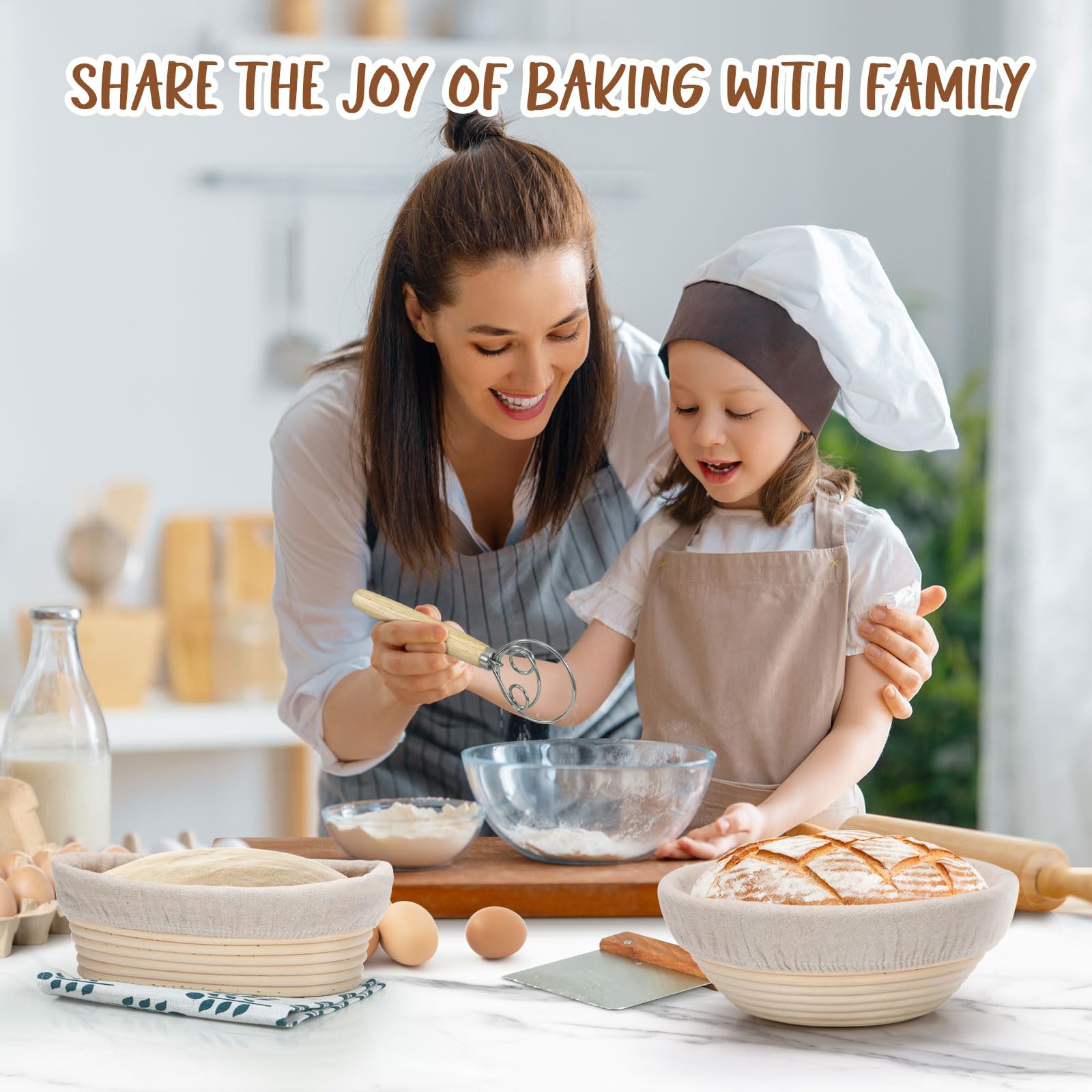 Ohuhu Sourdough Bread Starter Kit & Banneton Proofing Basket, All-in-One Set with 9" Round & 10" Oval Baskets & Tools to Bake Perfect Artisan Loaves at Home, for Beginner to Professional Bakers
