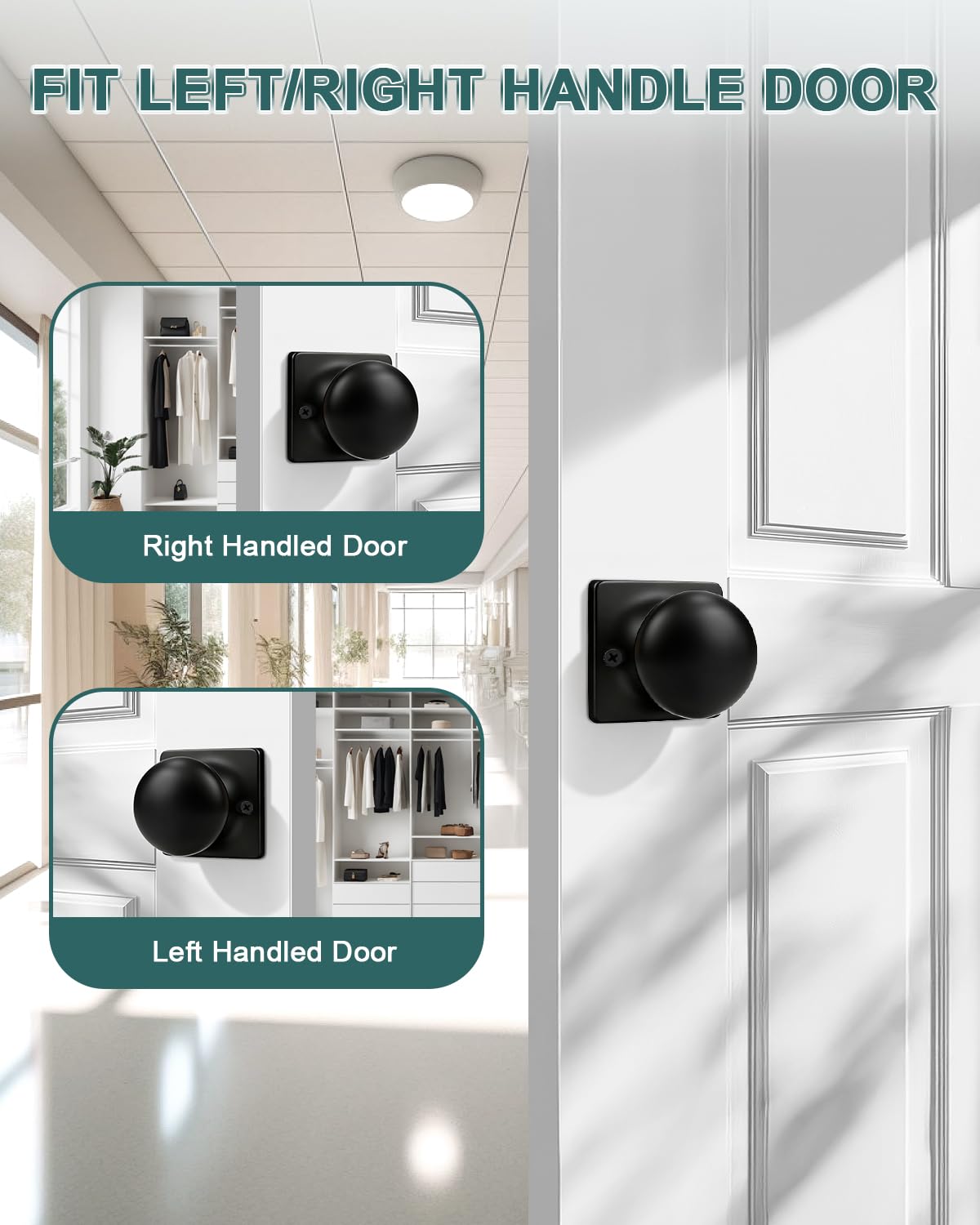 GOBEKOR 2 Pack Dummy Door Knob Interior Matte Black Dummy Door Knobs Round Keyless Stainless Steel Single Side Door Knobs for French Doors