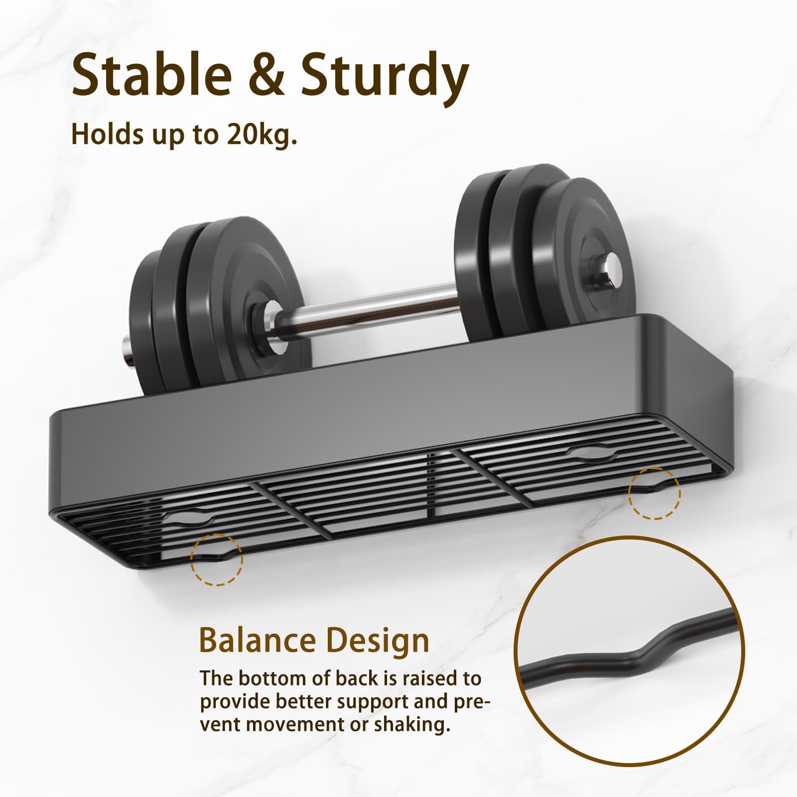 Gabeeriso Large Shower Caddy Bathroom Organizers and Shelves, No Drill Bathroom Shelf, Adhesive Rust Proof Shower Rack with Removable Hooks, Wall-Mounted Shower Holder, 40.5 x 12 x 6 cm, Black