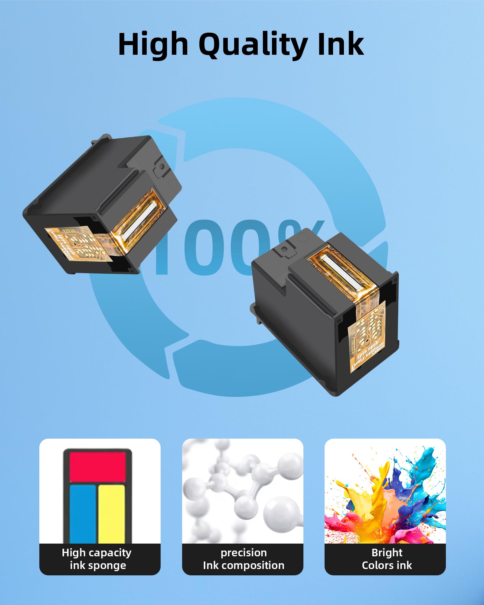 63 XL Ink Cartridges Black Tri-Color | High-Yield Ink for HP 63XL | Works for HP Envy 4510 4520 4522 | for HP DeskJet 1112 2130 3630 3632 | for HP OfficeJet 3830 4650 5200 5255 Printer (2-Pack)