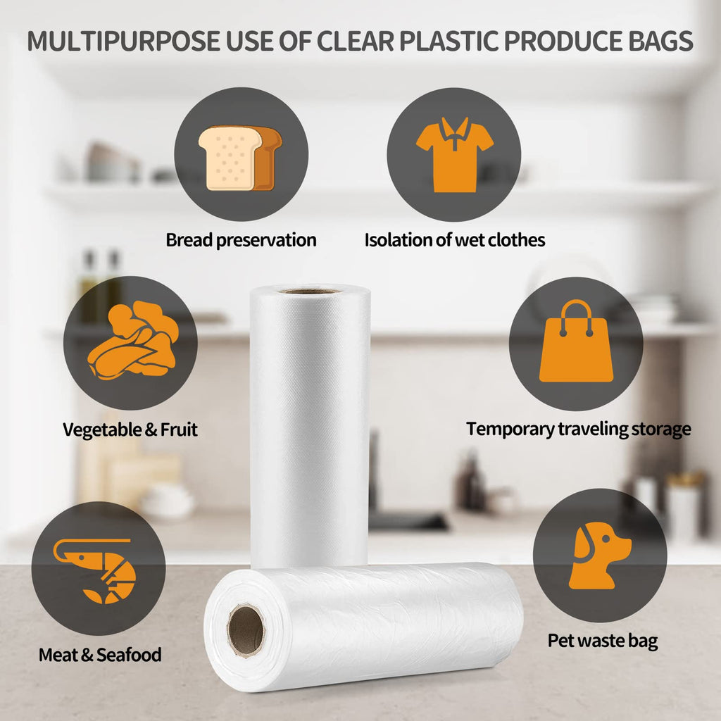 PAPRMA 12” x 20” Plastic Produce Bags 1 Roll, Clear Food Storage Bags 350pcs on a Roll, Clear Produce Bags for Food Vegetable Bread Fruit Meat