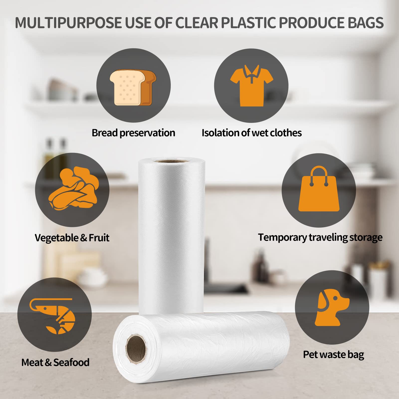 PAPRMA 12” x 20” Plastic Produce Bags 1 Roll, Clear Food Storage Bags 350pcs on a Roll, Clear Produce Bags for Food Vegetable Bread Fruit Meat