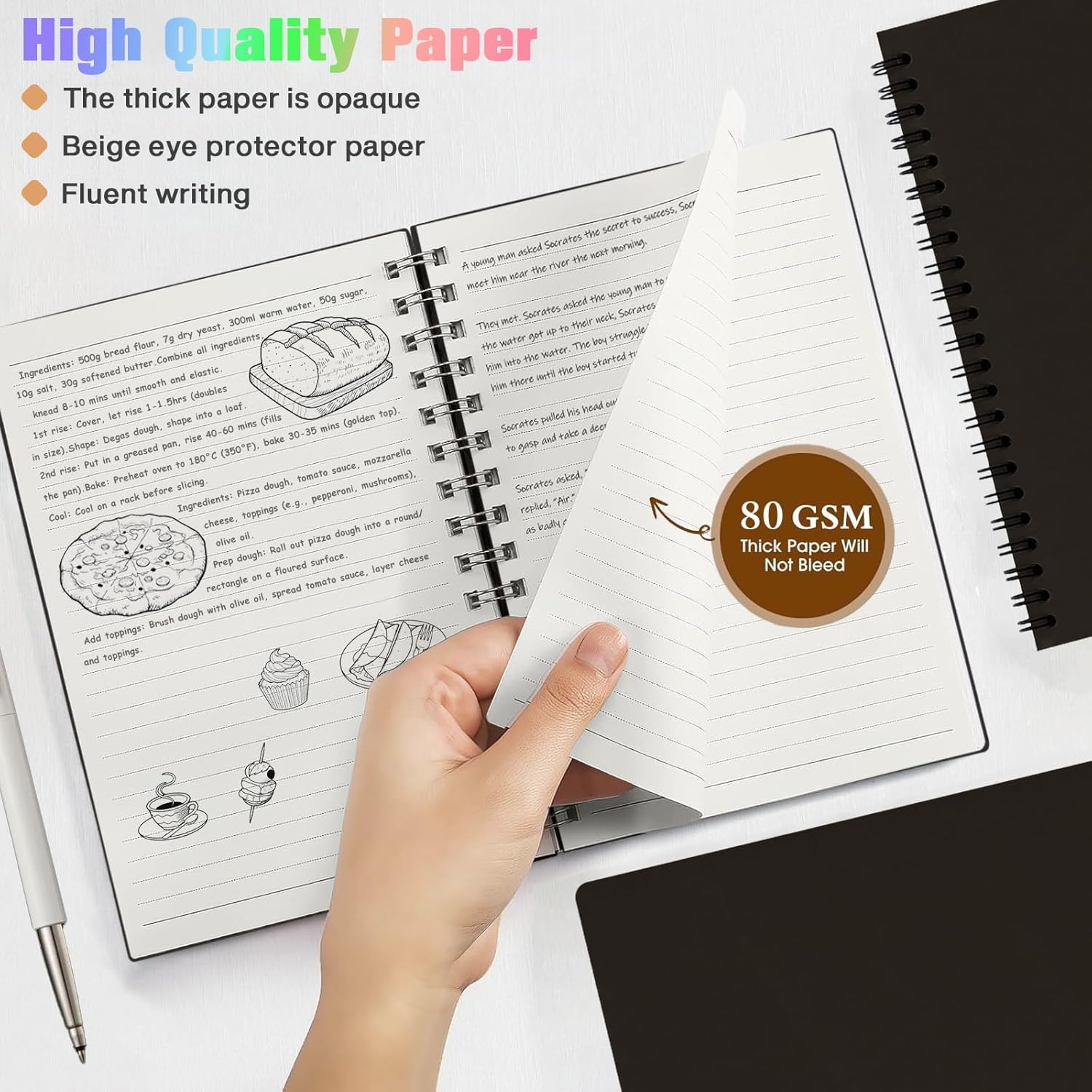 12Pack Spiral Notebook with 10pcs Sticky Tabs,A5 Lined Notebooks120 Pages,Hardcover Notebook for Women Men,Coil Notepad,5.5" x 8.3",Lined Paper for Work, School,Office（Black）