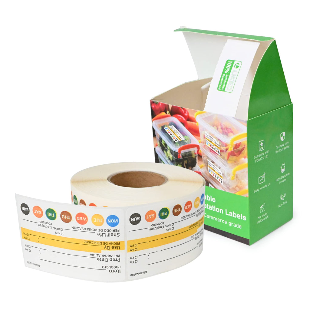 L LIKED 2x3 Inches Dissolvable Food Rotation Labels, 500 Pcs Dissolved Freezer Labels for Storage Containers, Canning, Jam Jar, Mason Jars