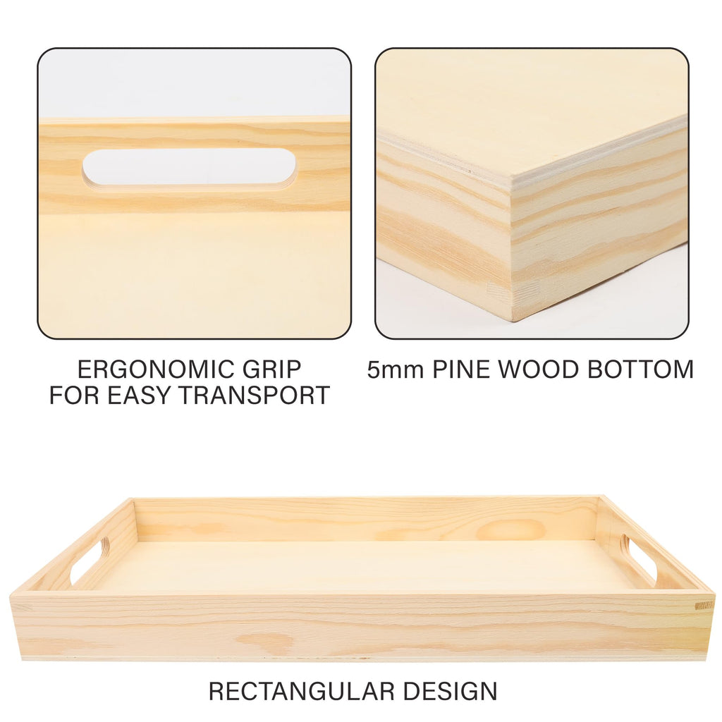 LotFancy 5PC Wooden Nested Serving Trays, Unfinished Natural Wood Trays with Handles, for Craft and Decor, Food Organizer for Breakfast, Lunch, Dinner