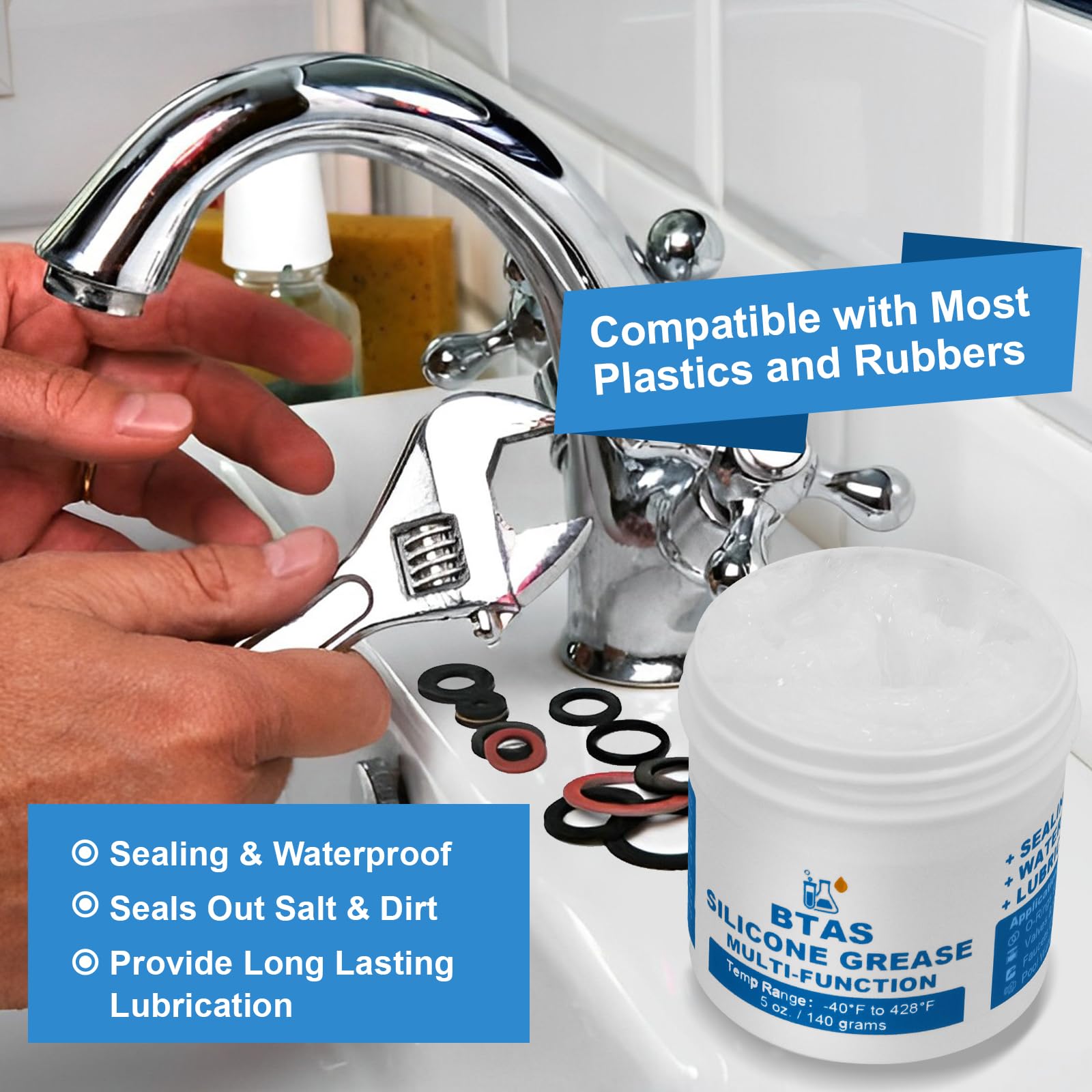 BTAS Plumber Faucet Pool Silicone Grease,O Ring Filter Rubber Gasket Lubricant Food Grade 5 oz